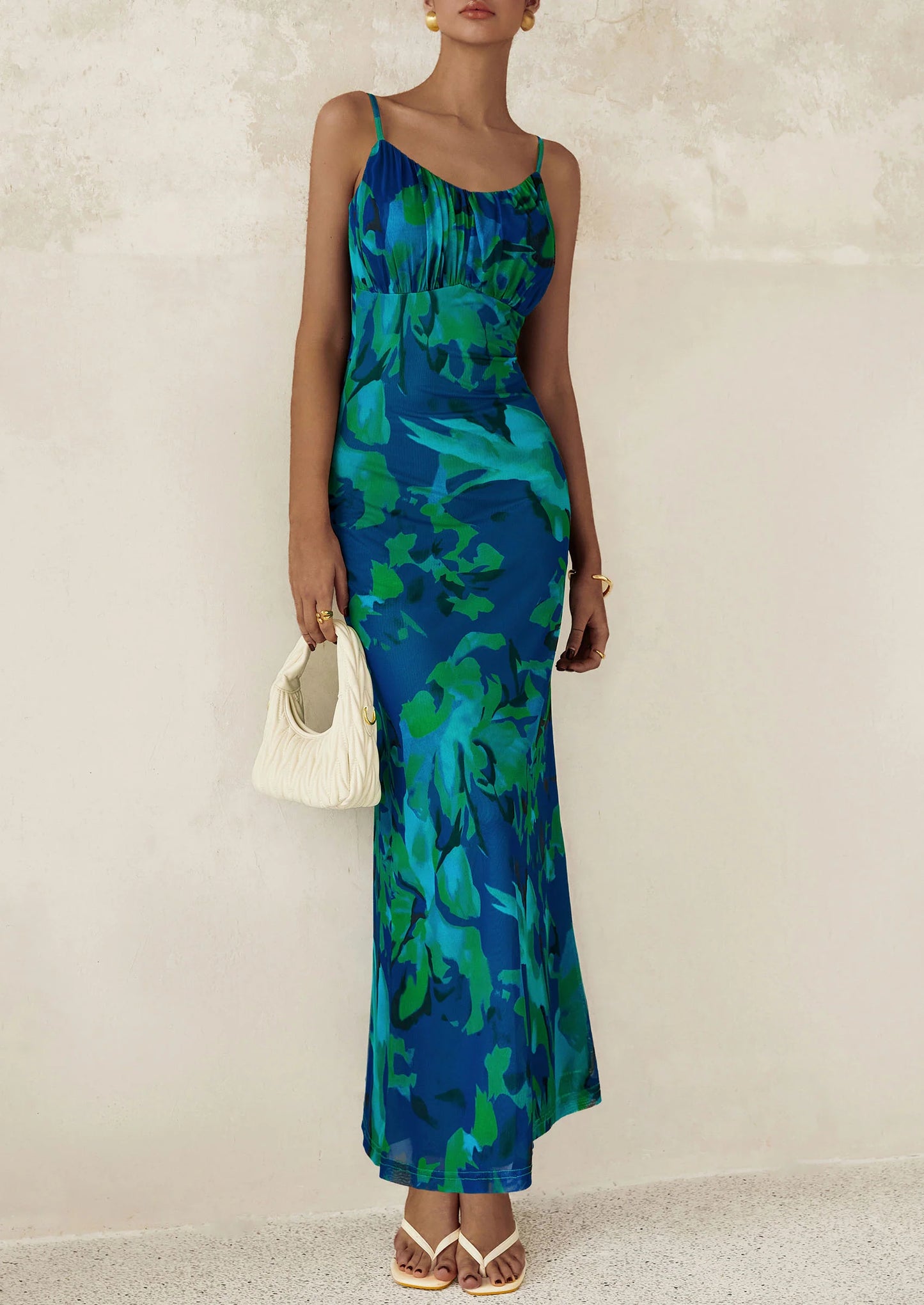 Women's Bodycon Maxi Dress Floral Sundress Sleeveless Spaghetti Strap Cocktail Party Dress