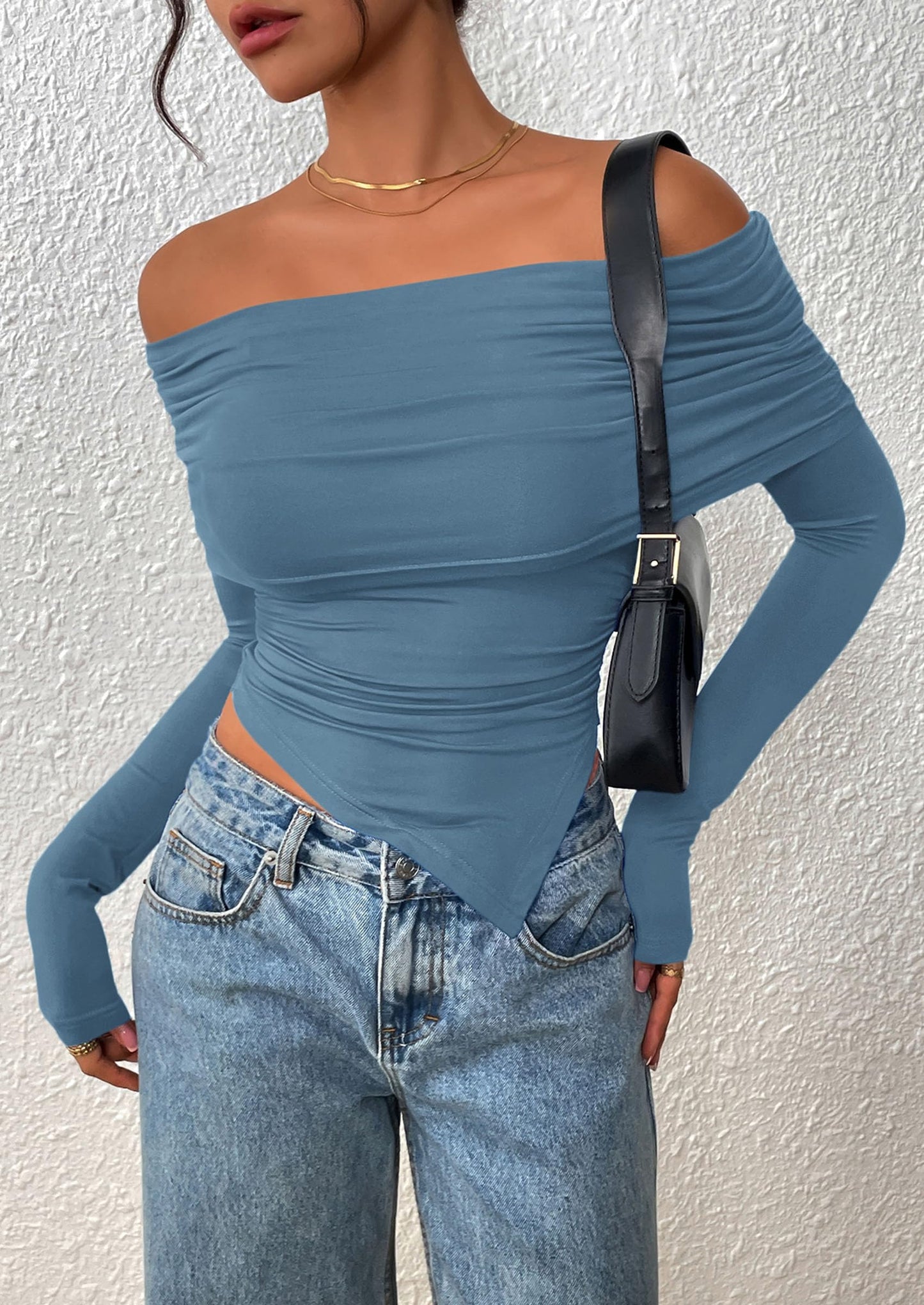 Women's Long Sleeve Shirts Off Shoulder Tops Going Out Slim Fitted Y2K Blouses Fall Fashion Clothes
