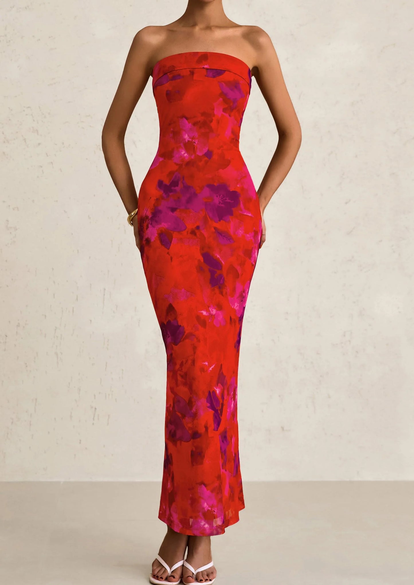 Womens Printed Tube Maxi Dress Strapless Bodycon Sleeveless Night Out Long Dresses