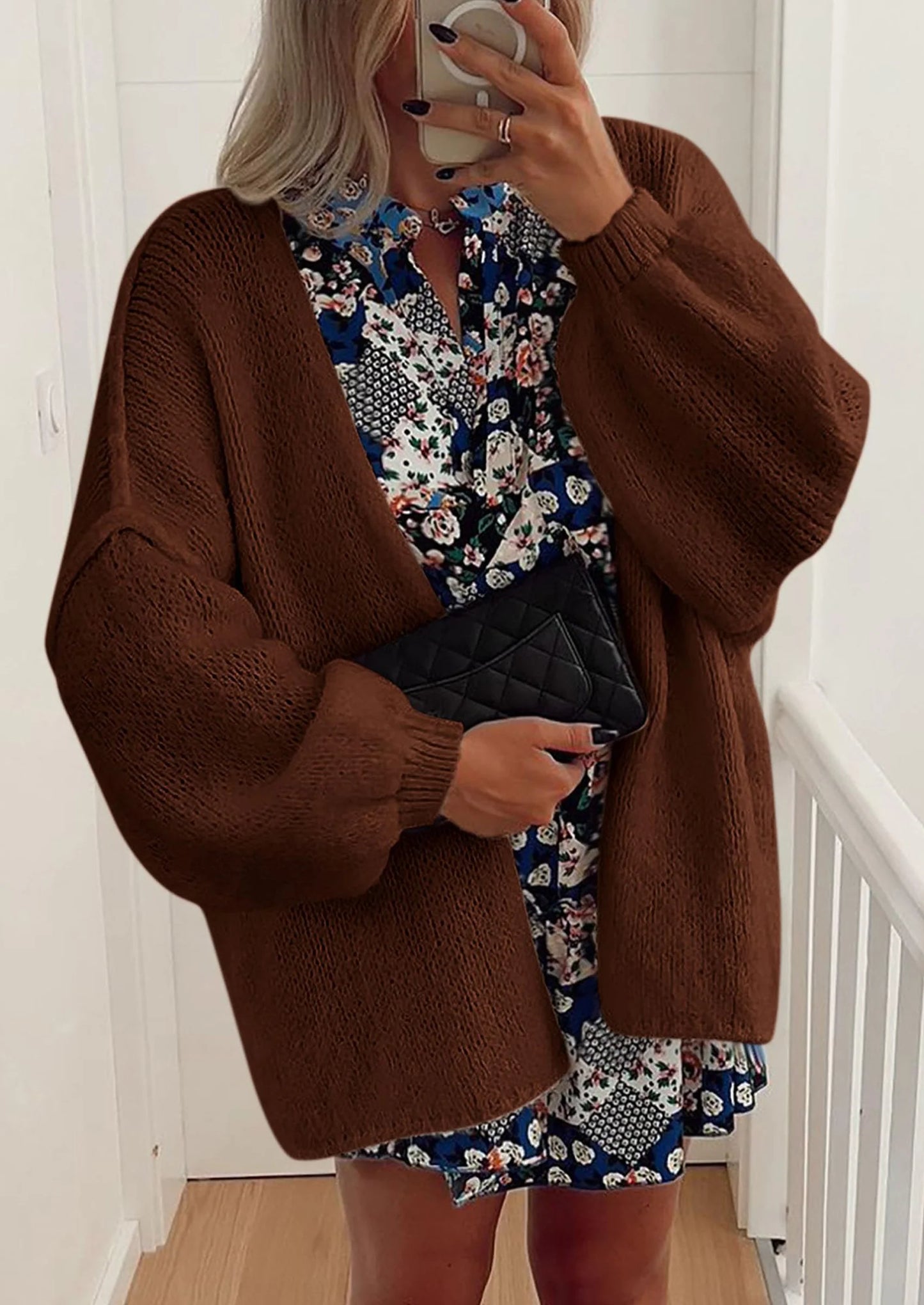 Womens Oversized Cardigan Sweaters Fall Long Lantern Sleeve Knit Open Front Lightweight Sweater
