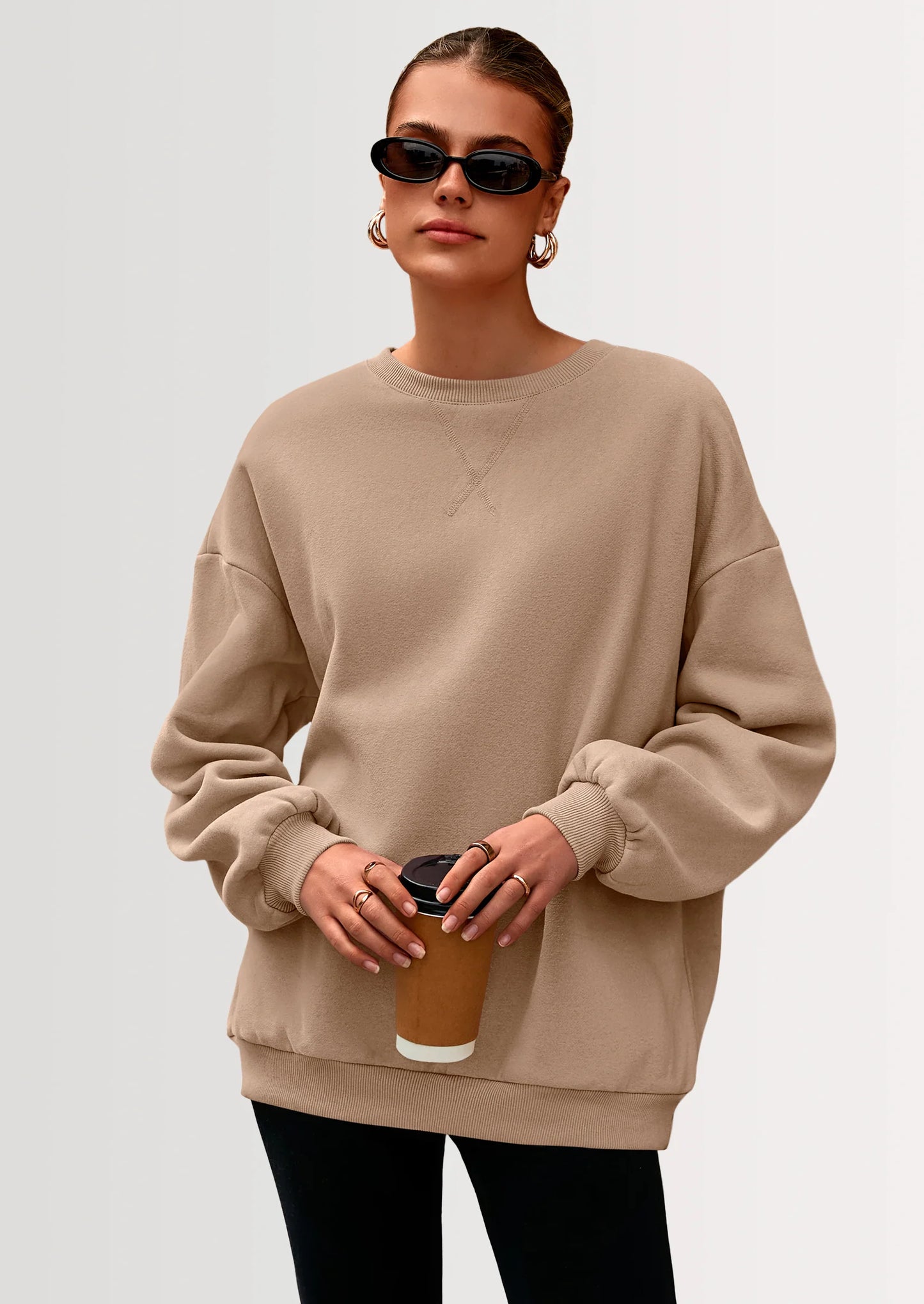 Oversized Sweatshirt for Women Fall Outfits Crewneck Long Sleeve Tops Fleece Pullover Winter Clothing