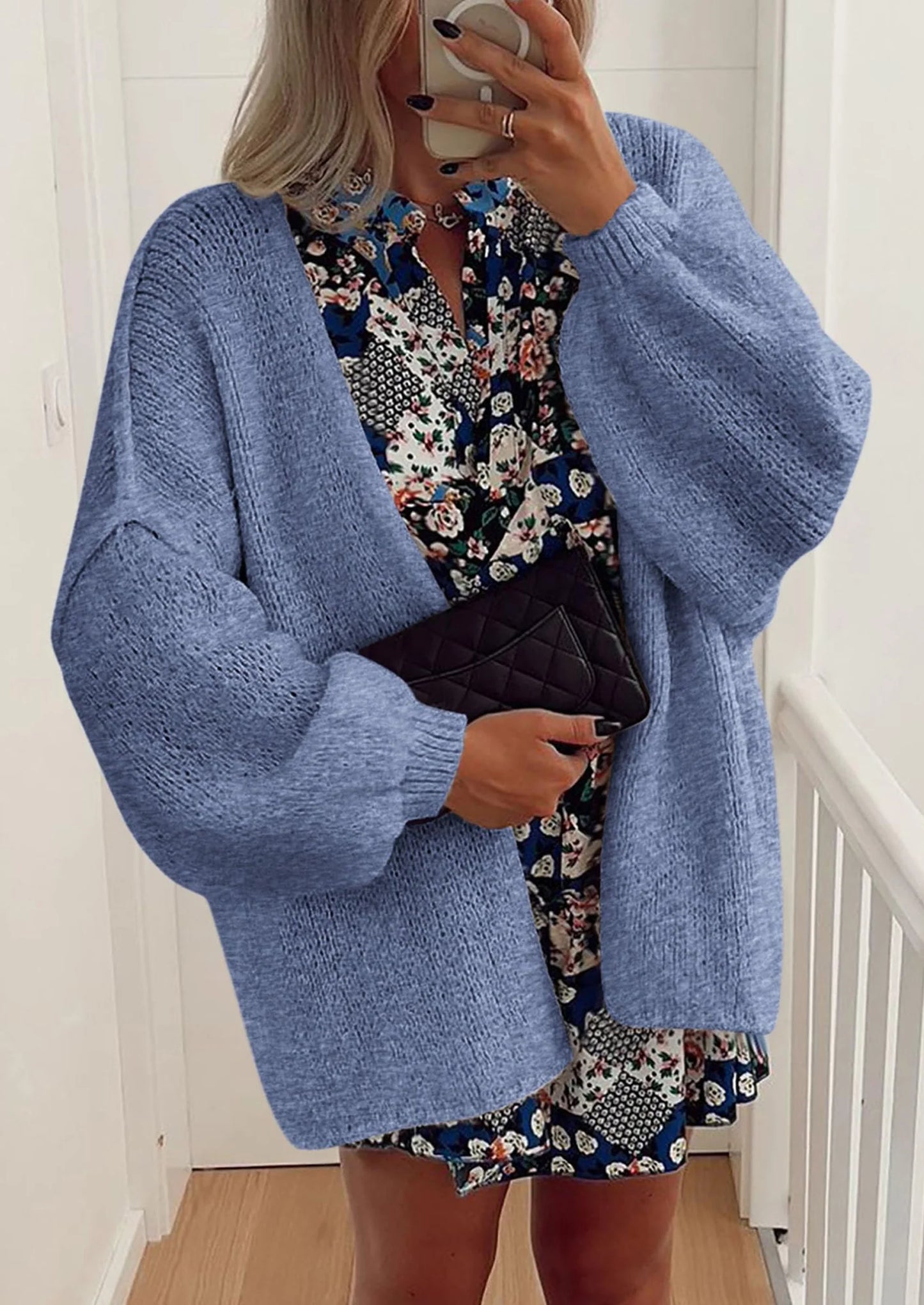 Womens Oversized Cardigan Sweaters Fall Long Lantern Sleeve Knit Open Front Lightweight Sweater