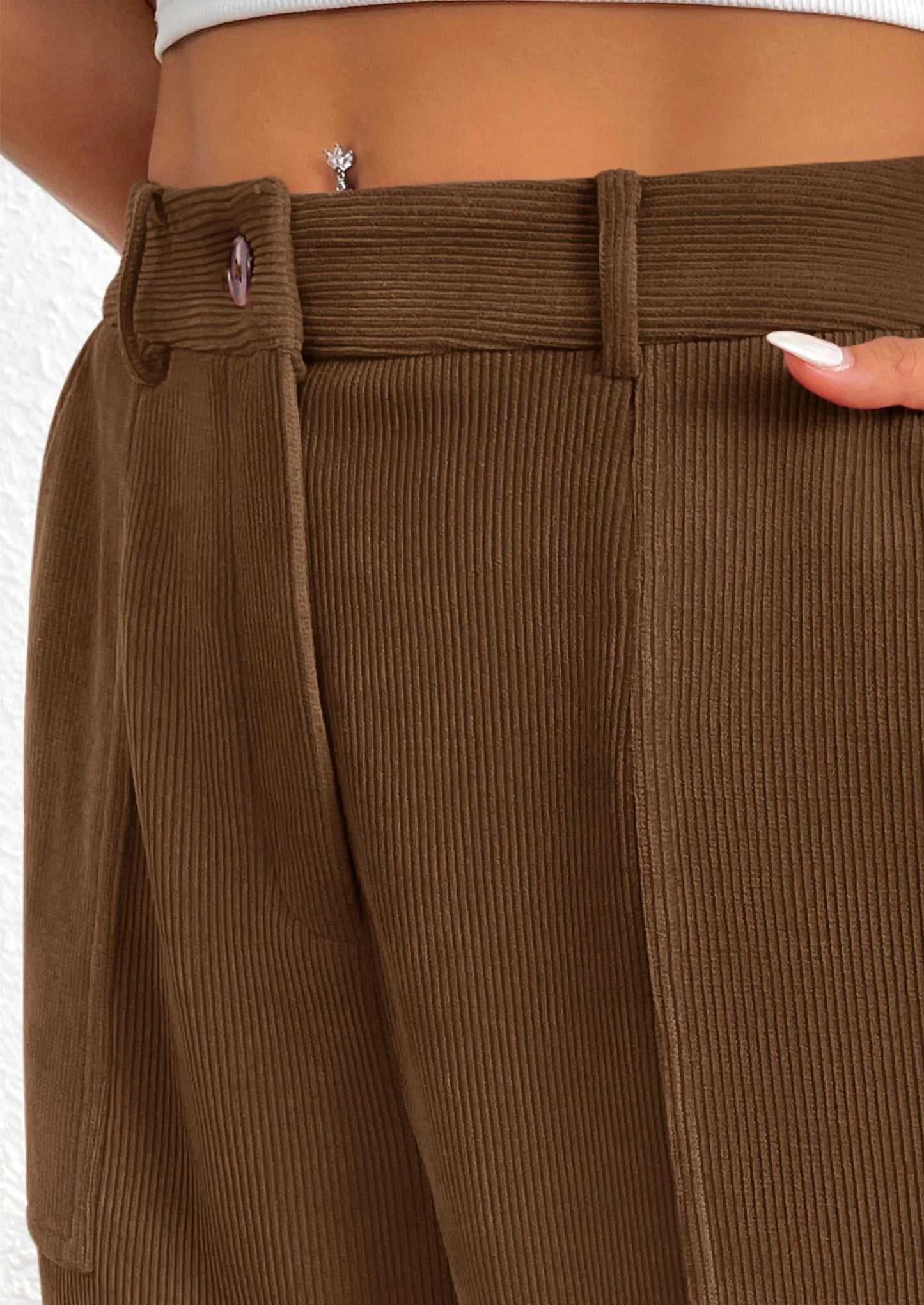 Women's Pants Dressy Casual Fall Elastic High Waisted Work Office Corduroy Trouser Slacks with Pockets