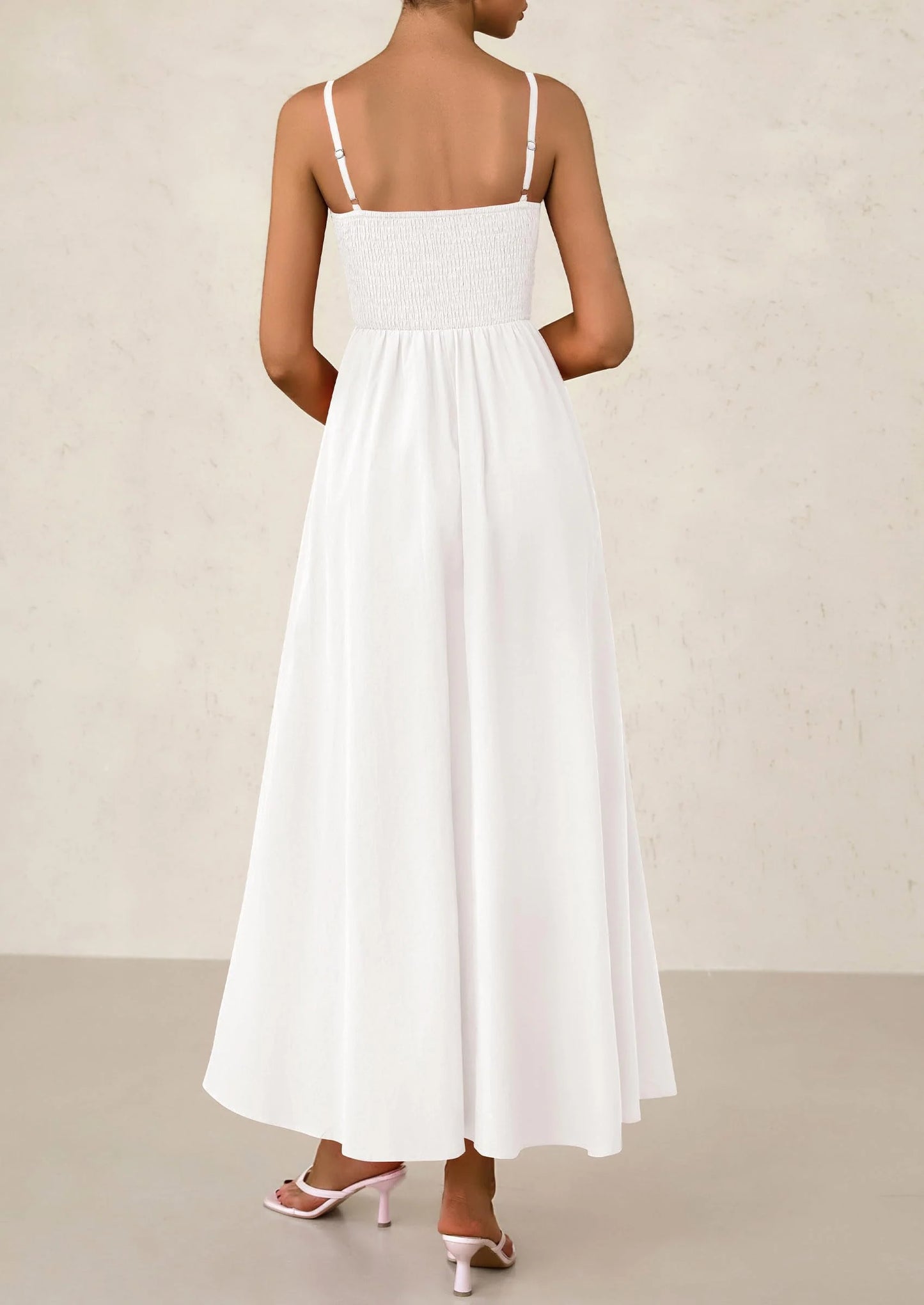 Women's Smocked Maxi Dresses Beach Sundress Casual Spaghetti Strap Swing A Line Long Flowy Dress