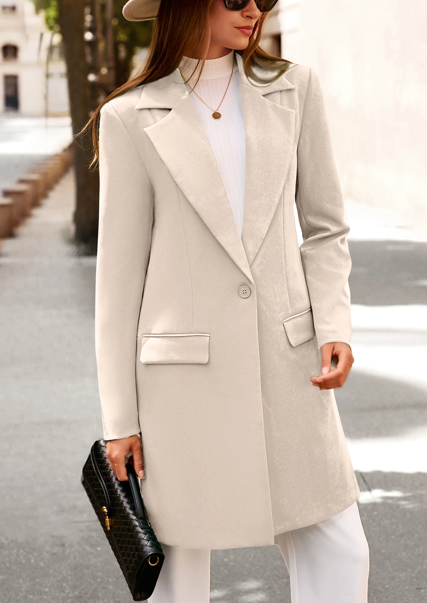 Women's Spring Fall Long Blazer Jackets Long Sleeve Lapel Pockets Loose Fit Work Casual Blazers Outerwear