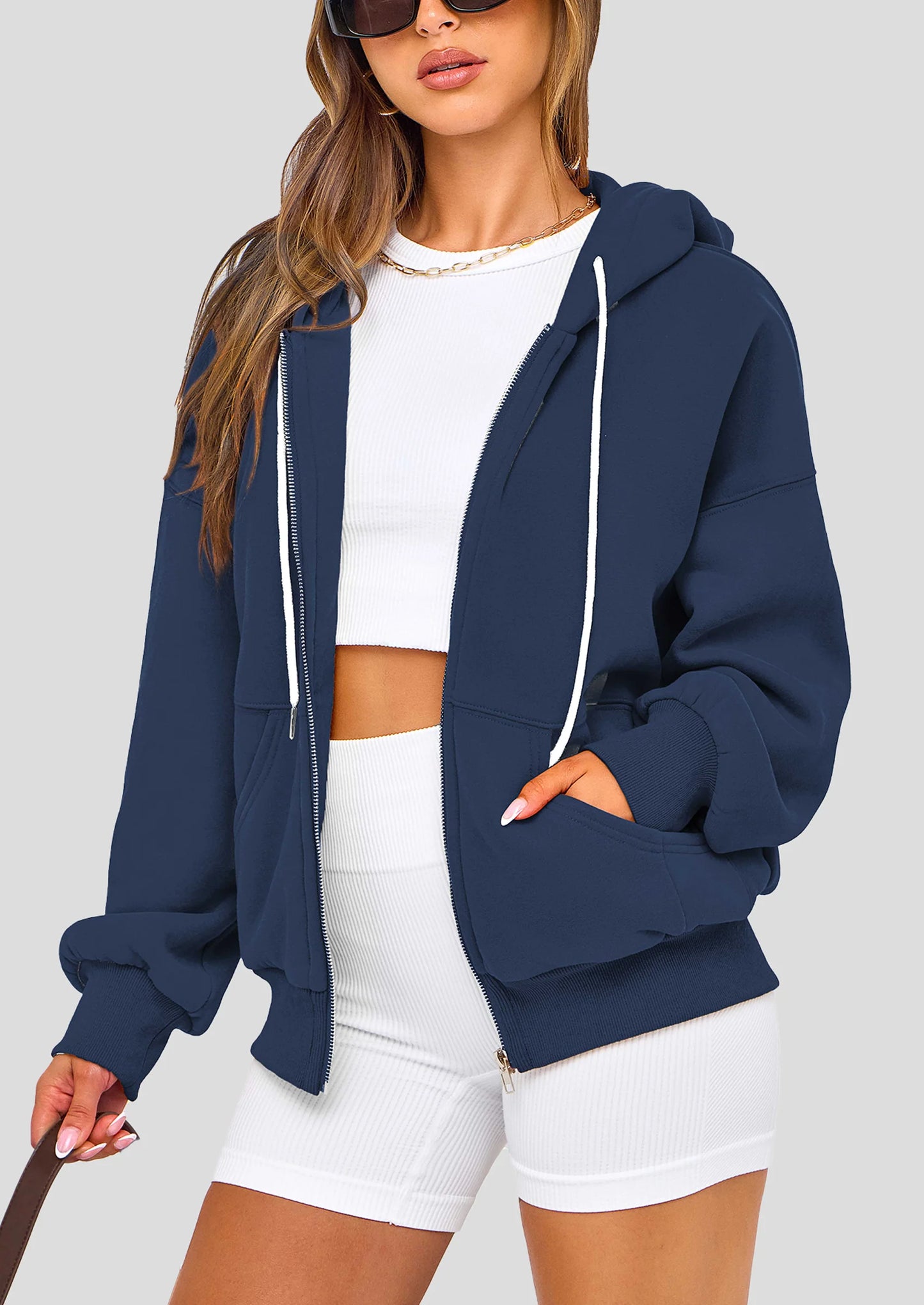 Women's Fall Oversized Hoodies Sweatshirt Long Sleeve Zip Up Pockets Loose Fit Y2K Winter Jackets Coat