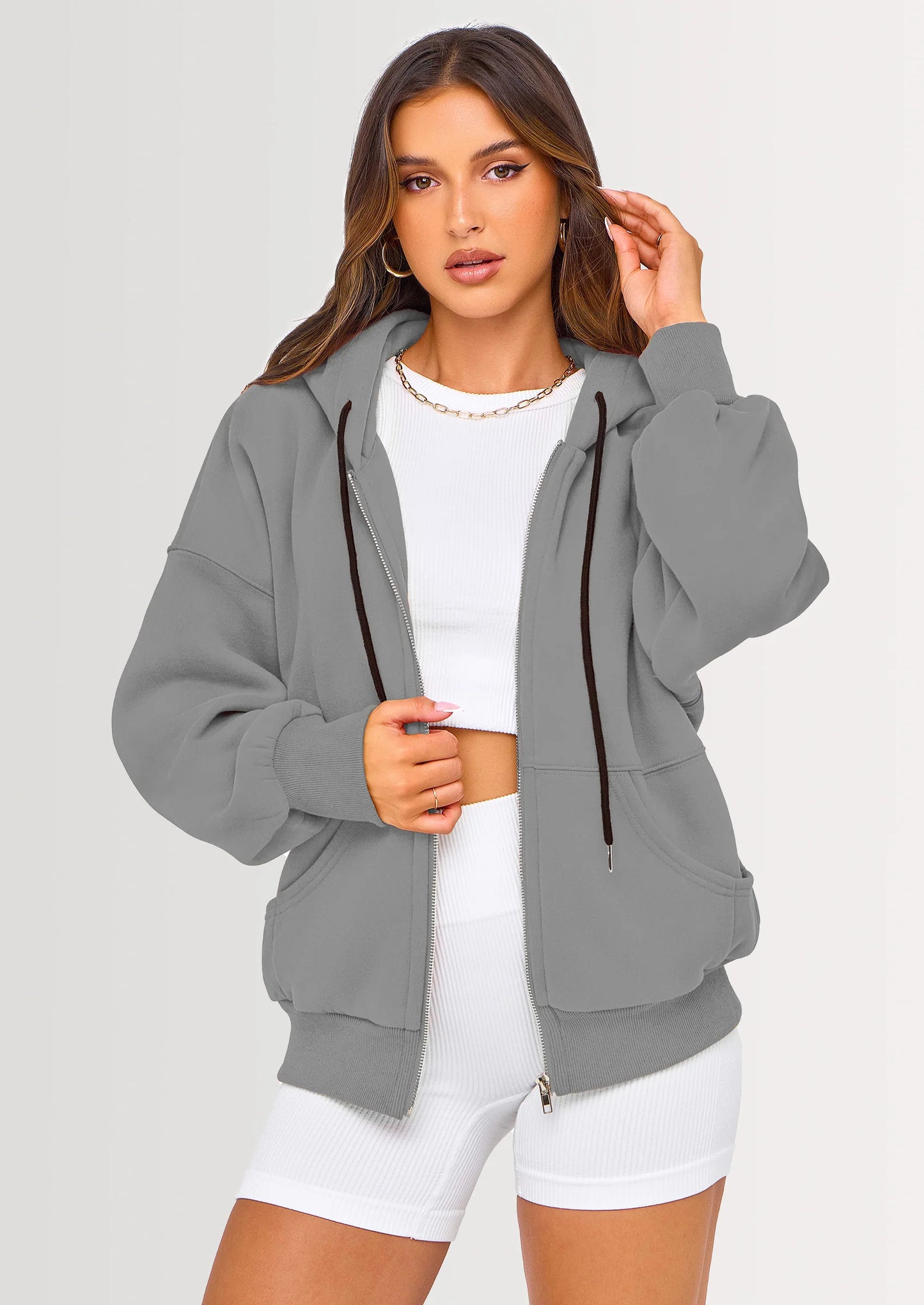 Women's Fall Oversized Hoodies Sweatshirt Long Sleeve Zip Up Pockets Loose Fit Y2K Winter Jackets Coat