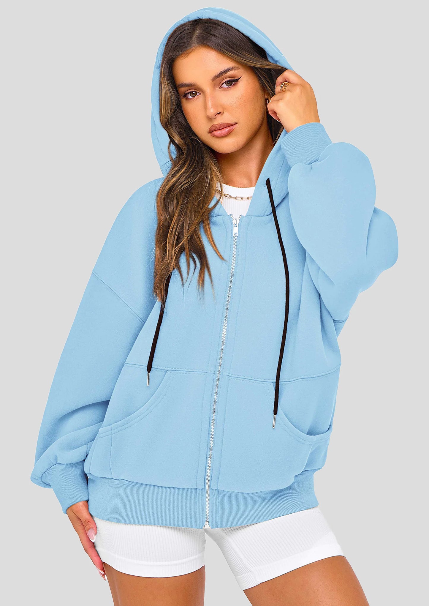 Women's Fall Oversized Hoodies Sweatshirt Long Sleeve Zip Up Pockets Loose Fit Y2K Winter Jackets Coat