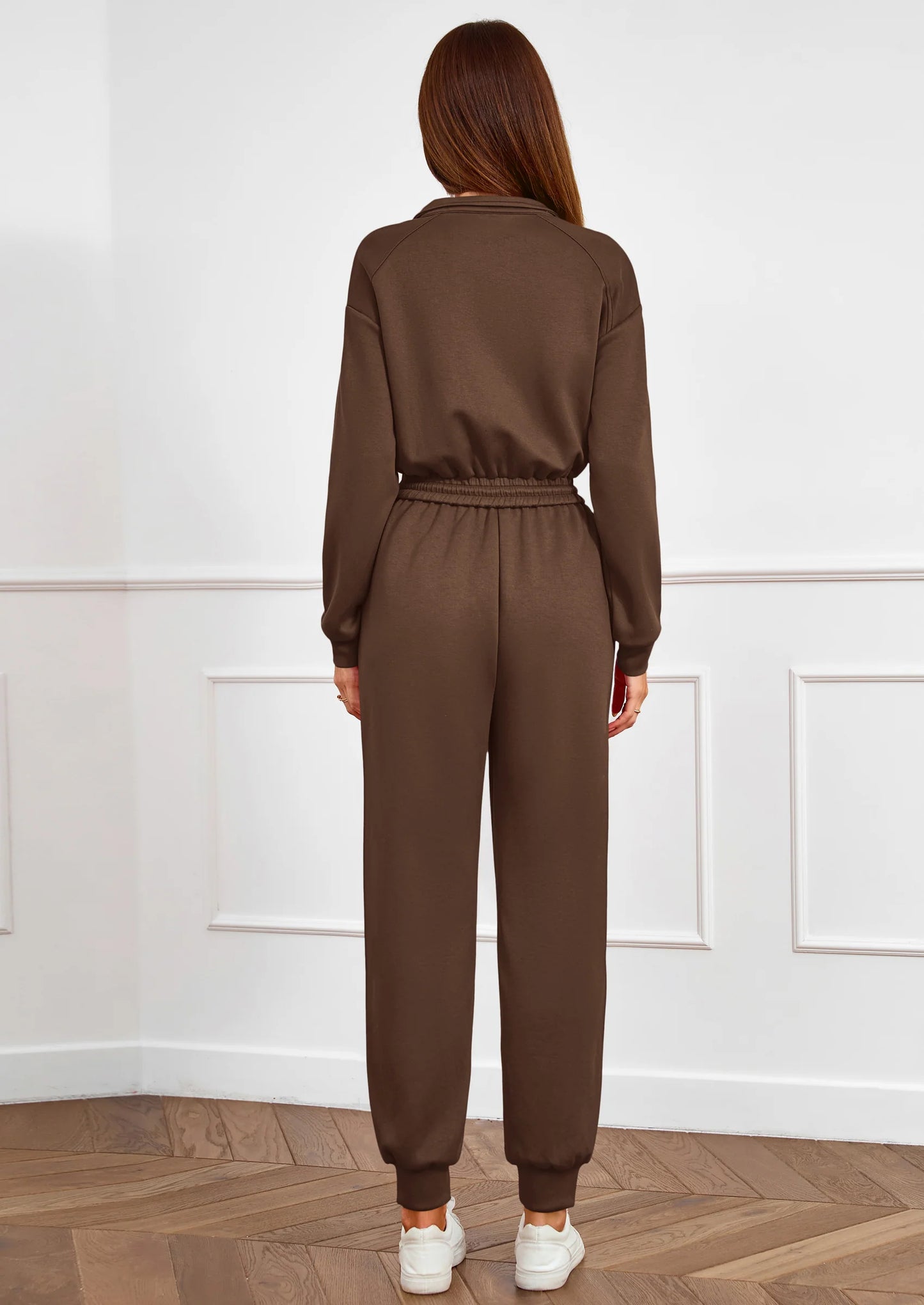 Long Sleeve Jumpsuits for Women Casual  Fall Fashion Zip Up Pant Rompers One Piece Sweatsuits Travel Outfits