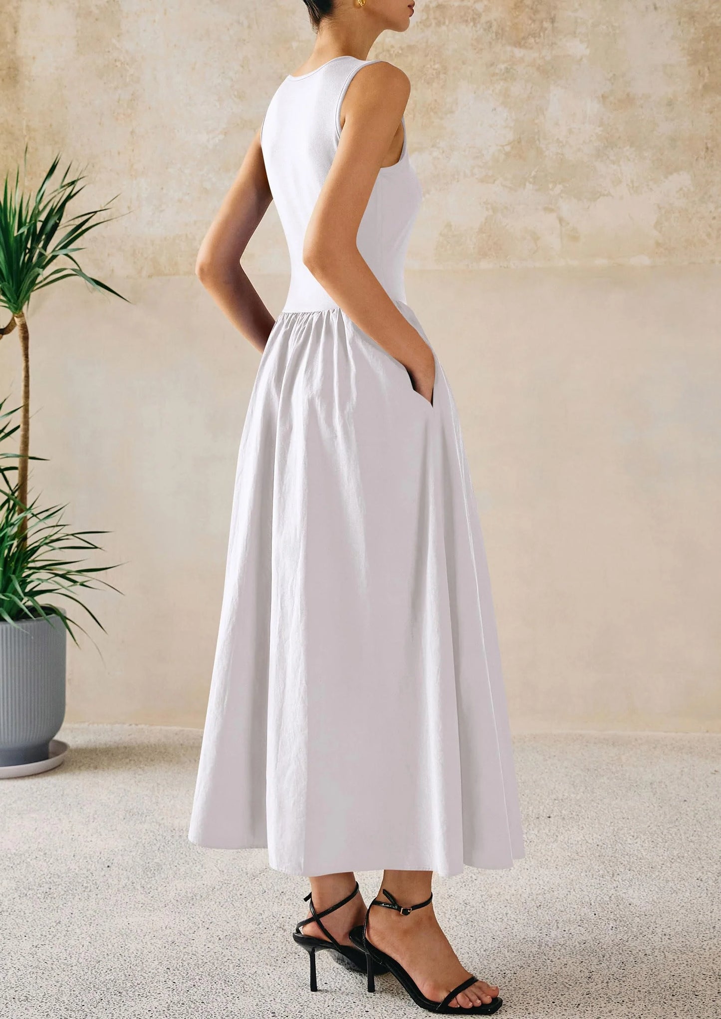 Women Maxi Dresses Casual Sleeveless Patchwork Knit Tank Dress Flowy Beach Sundress Long Dress