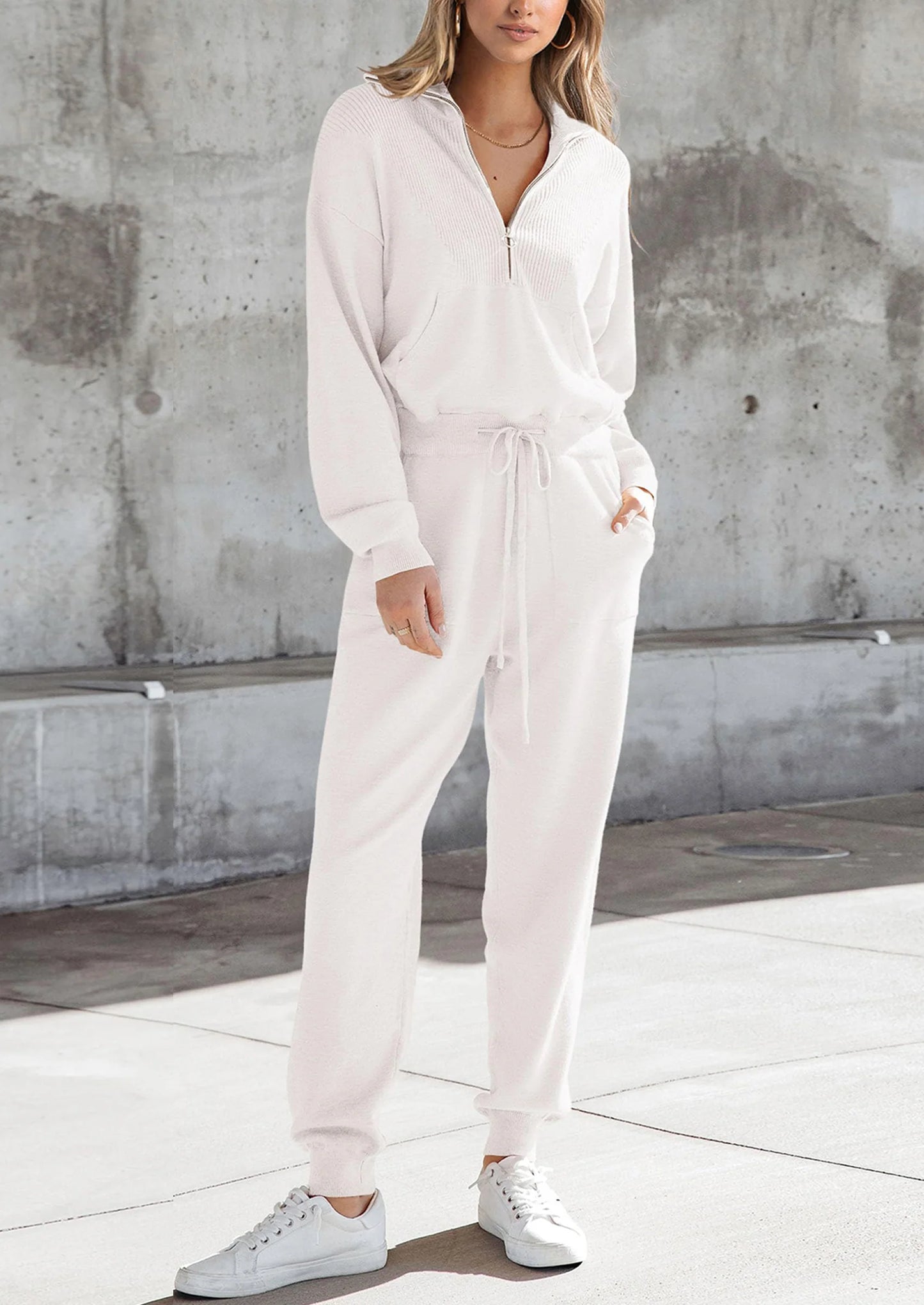 Women's 2 Piece Sweater Set Pullover Zip Up Sweatshirt Jogger Sweatpants Tracksuit Casual Outfit