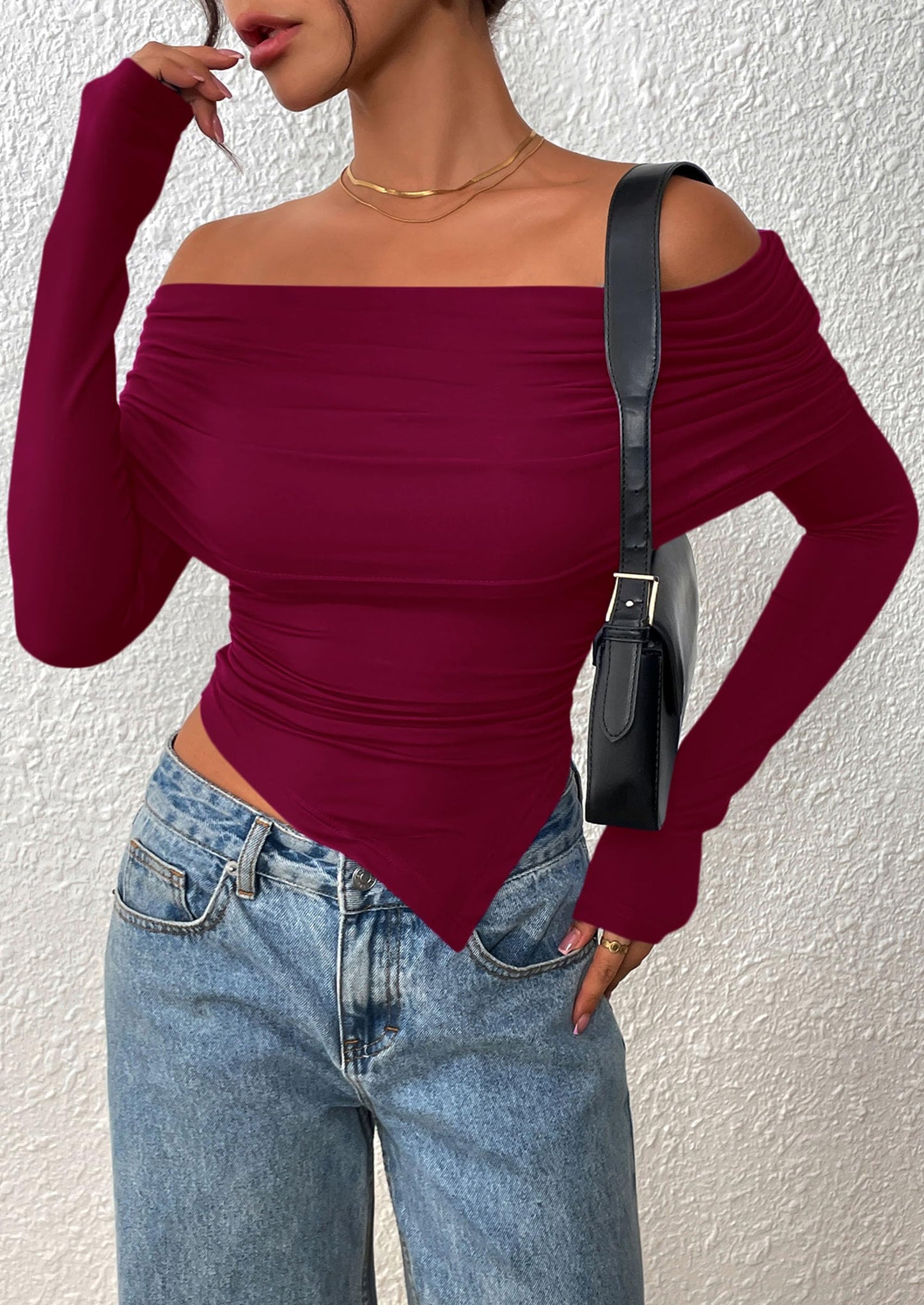 Women's Long Sleeve Shirts Off Shoulder Tops Going Out Slim Fitted Y2K Blouses Fall Fashion Clothes