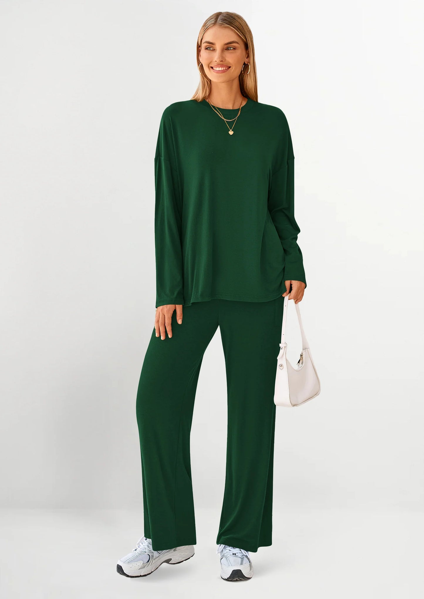 Women's Two Piece Lounge Sets Matching Long Sleeve Shirts Wide Leg Pants Tracksuits Travel Outfits Fall Clothes