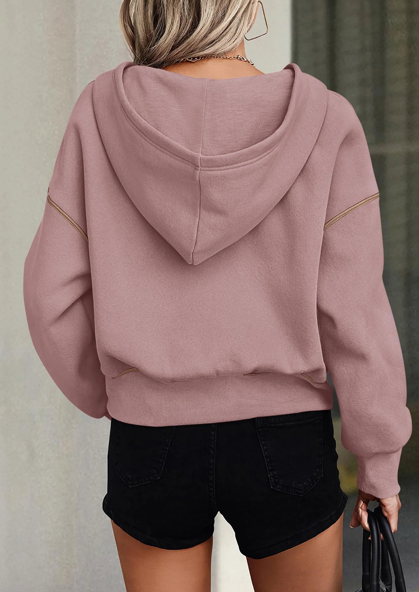 Women's Hooded Sweatshirts Long Sleeve Half Zip Cropped Hoodie Pullover Winter Fashion Clothes