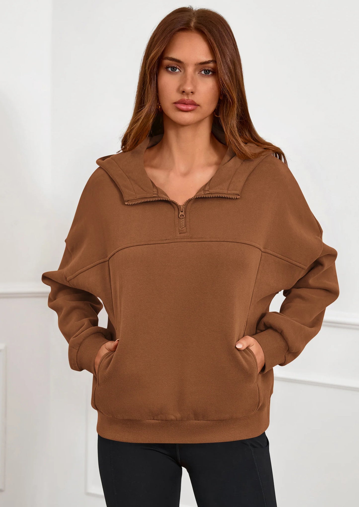 Womens Hoodies Cropped Fleece Sweatshirts Fall Fashion Quarter Zip Pullover Long Sleeve Tops Winter Clothes