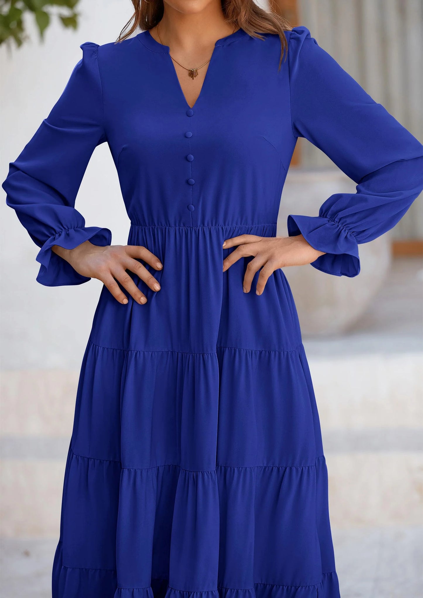 Women Fall Long Sleeve Smocked Maxi Dress Casual Square Neck Swiss Dot Tiered Ruffle Flowy Spring Pocket Dresses