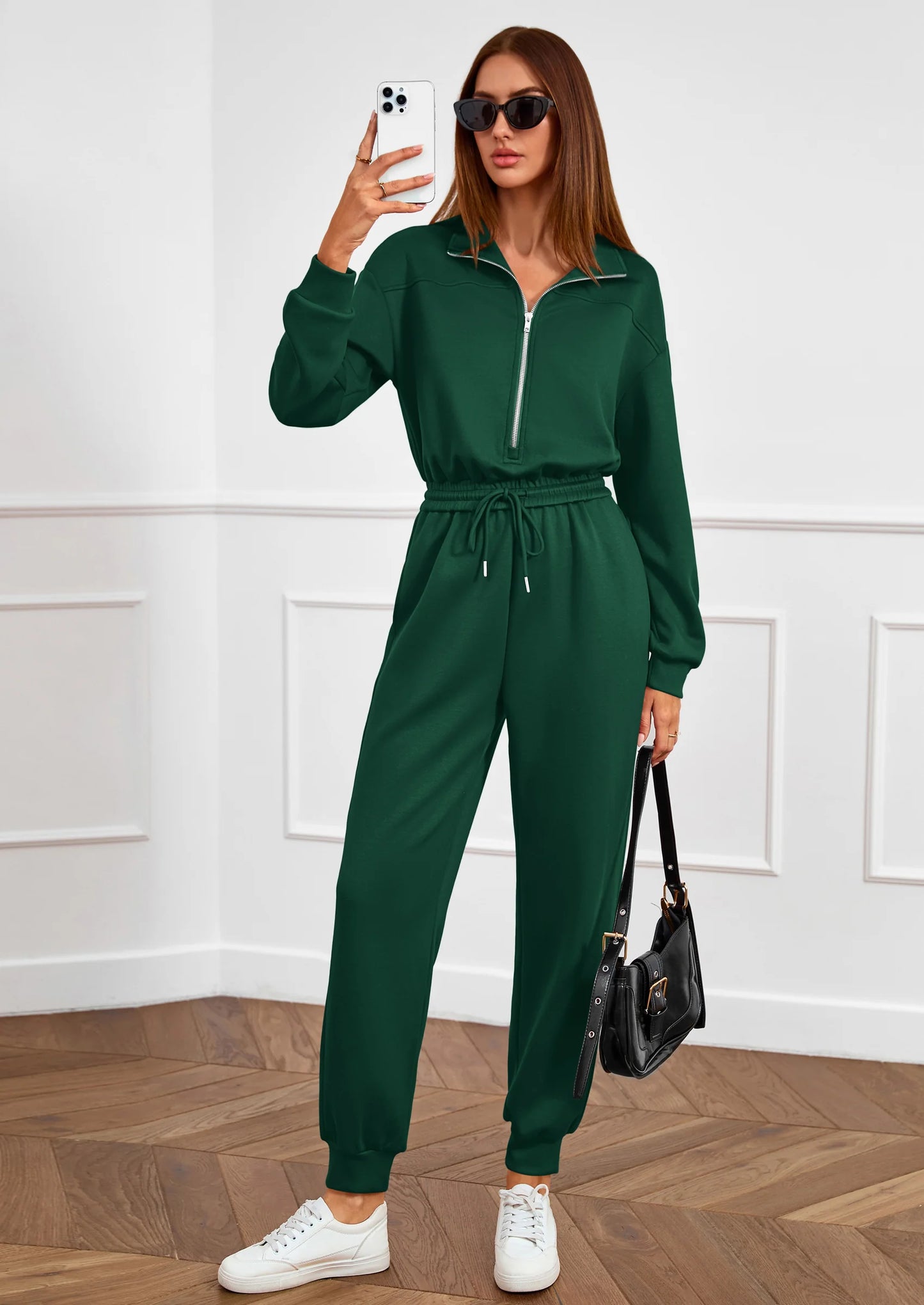 Long Sleeve Jumpsuits for Women Casual  Fall Fashion Zip Up Pant Rompers One Piece Sweatsuits Travel Outfits