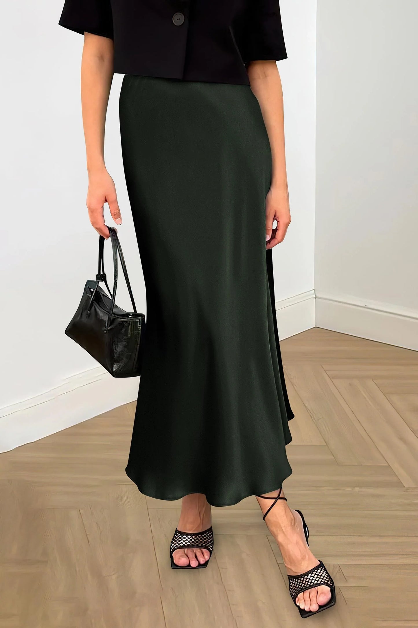 Women's Satin Skirts Dressy Casual Fall High Waisted Cocktail Wedding Flowy Elegant A Line Midi Skirt