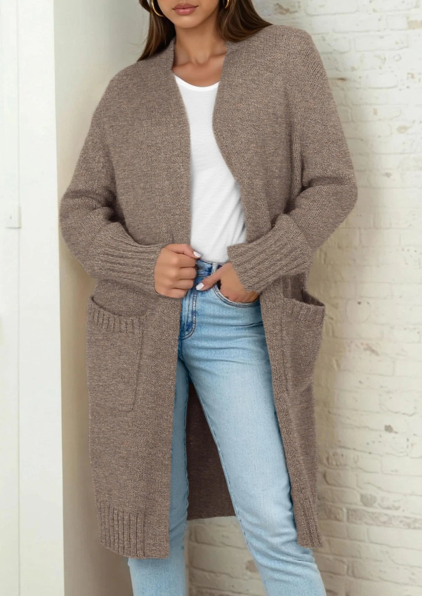 Fall Long Sleeve Cardigan Sweaters for Women Trendy Winter Open Front Loose Knitted Cardigans with Pockets