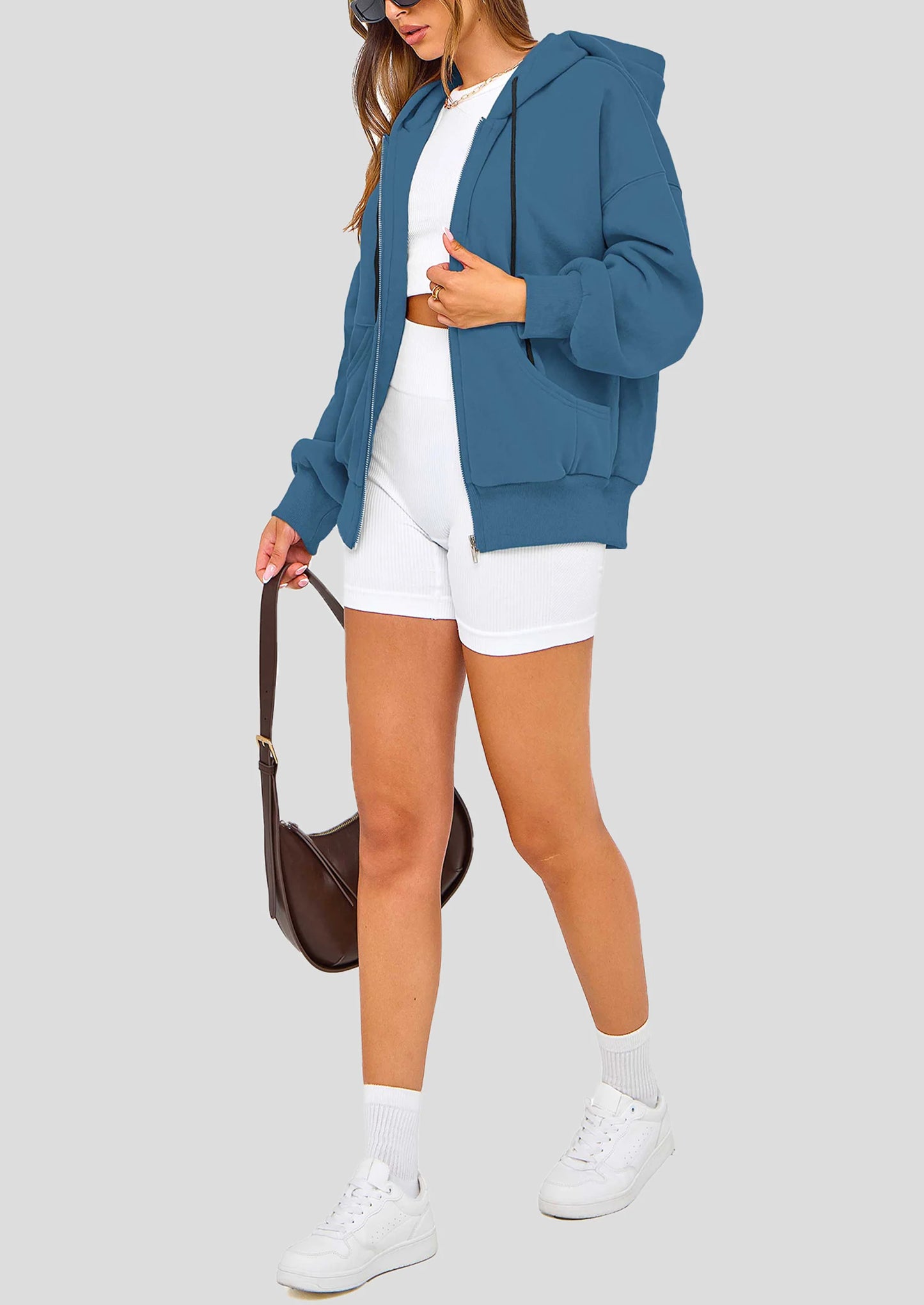 Women's Fall Oversized Hoodies Sweatshirt Long Sleeve Zip Up Pockets Loose Fit Y2K Winter Jackets Coat