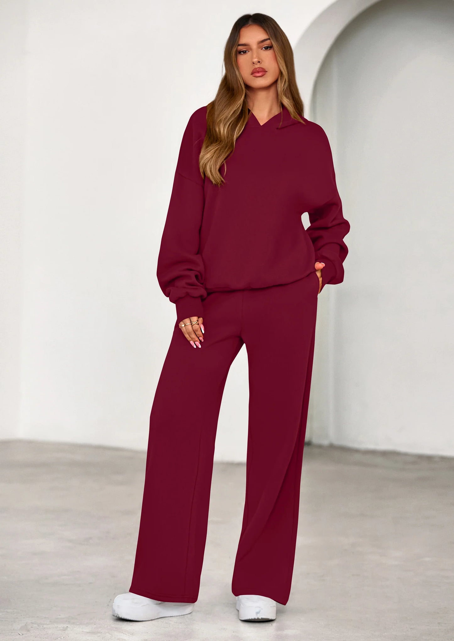 Womens Sweatsuits 2 Piece Set Casual Winter Long Sleeve Hoodie Loose Wide Leg Sweatpants Fall Tracksuit