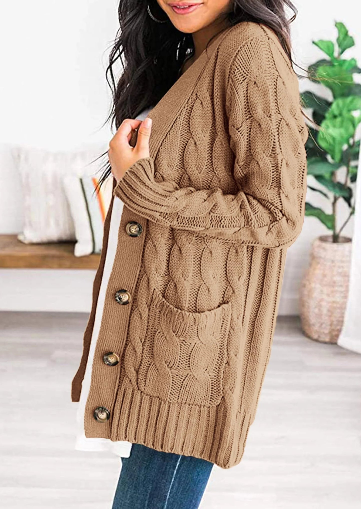Women's Open Front Cardigan Sweaters Fall Fashion Button Down Cable Knit Chunky Winter Outerwear Coats