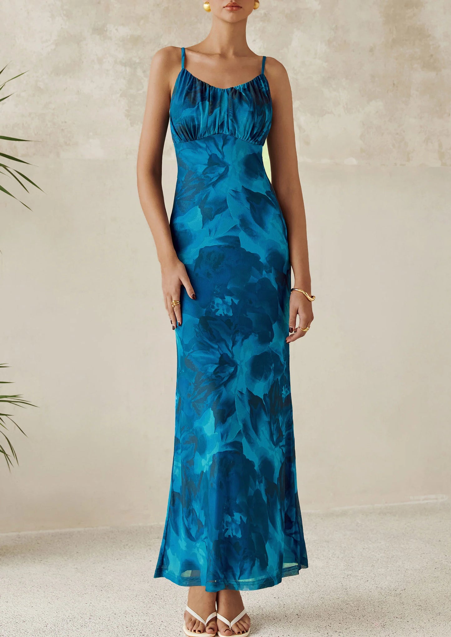 Women's Bodycon Maxi Dress Floral Sundress Sleeveless Spaghetti Strap Cocktail Party Dress