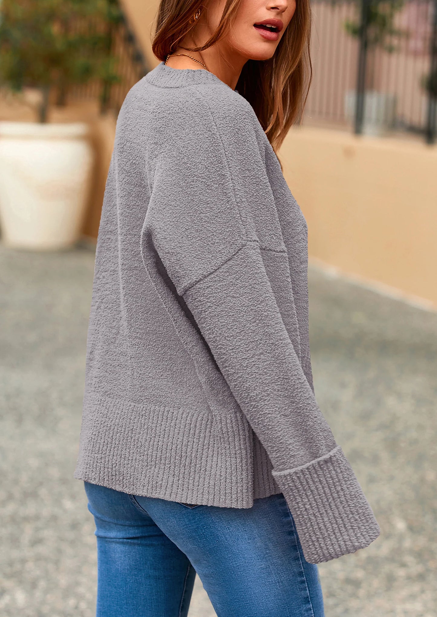 Women's Fall Oversized Sweaters Casual Crewneck Pullover Long Sleeve Fuzzy Chunky Knit Tops Blouse