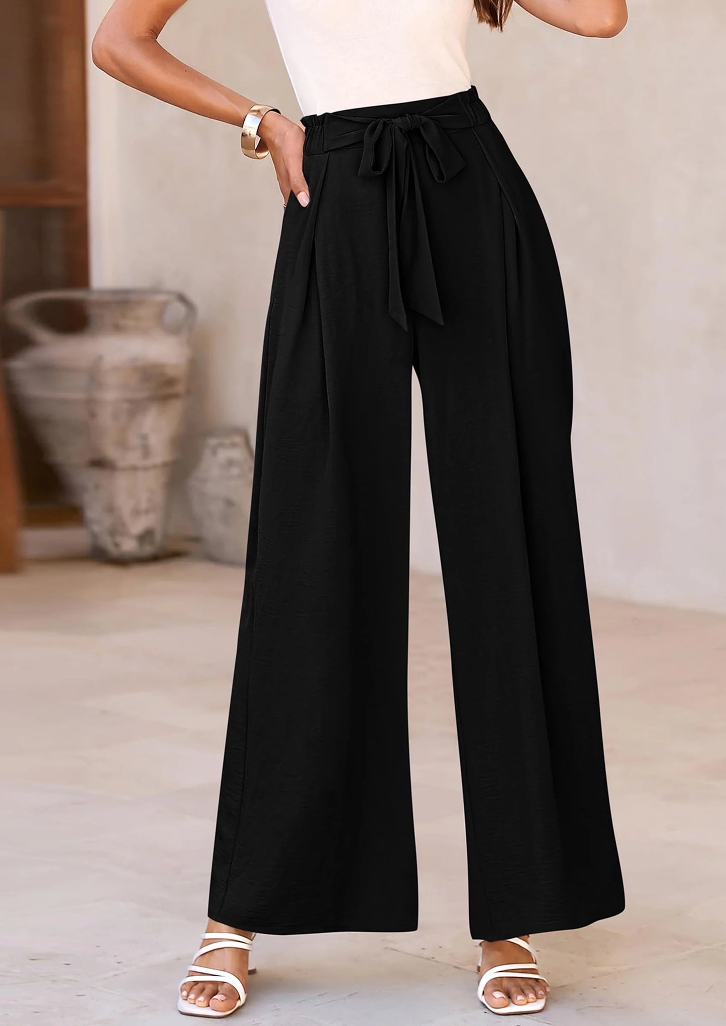 Women's Wide Leg Work Pants Business Casual High Waisted Loose Palazzo Trouser Summer Clothes