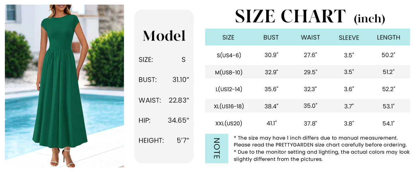 Women's Casual Long Dresses Cap Sleeve Patchwork A Line Flowy Modest Elegant Homecoming Maxi Dress