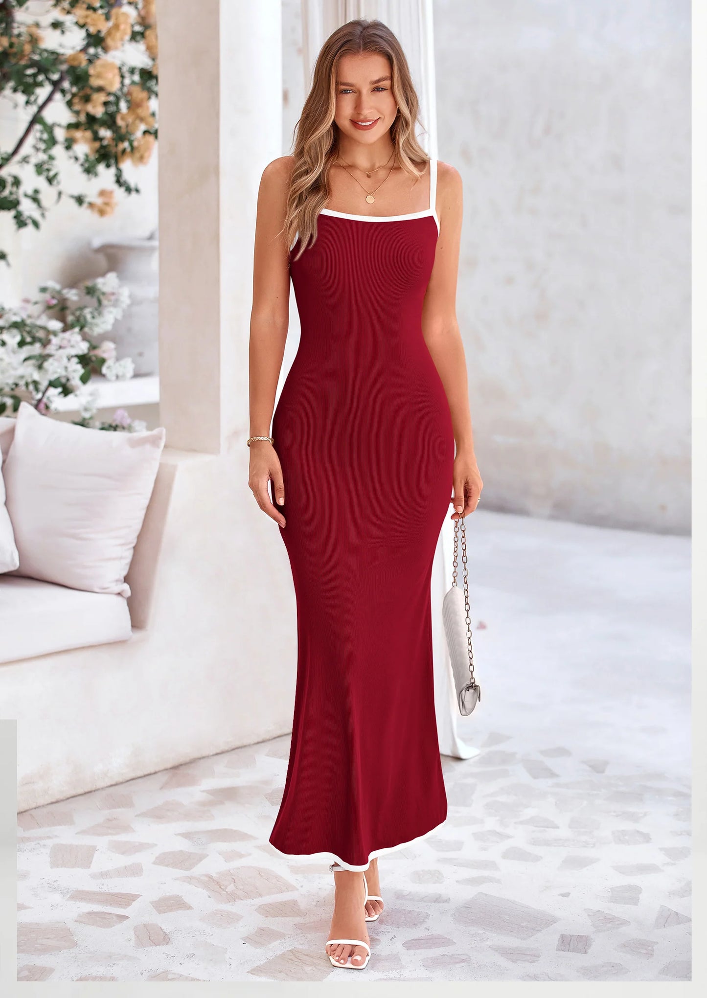Spring Dresses for Women Summer Resort Wear Sexy Bodycon Sundress Spaghetti Strap Vacation Maxi Dress