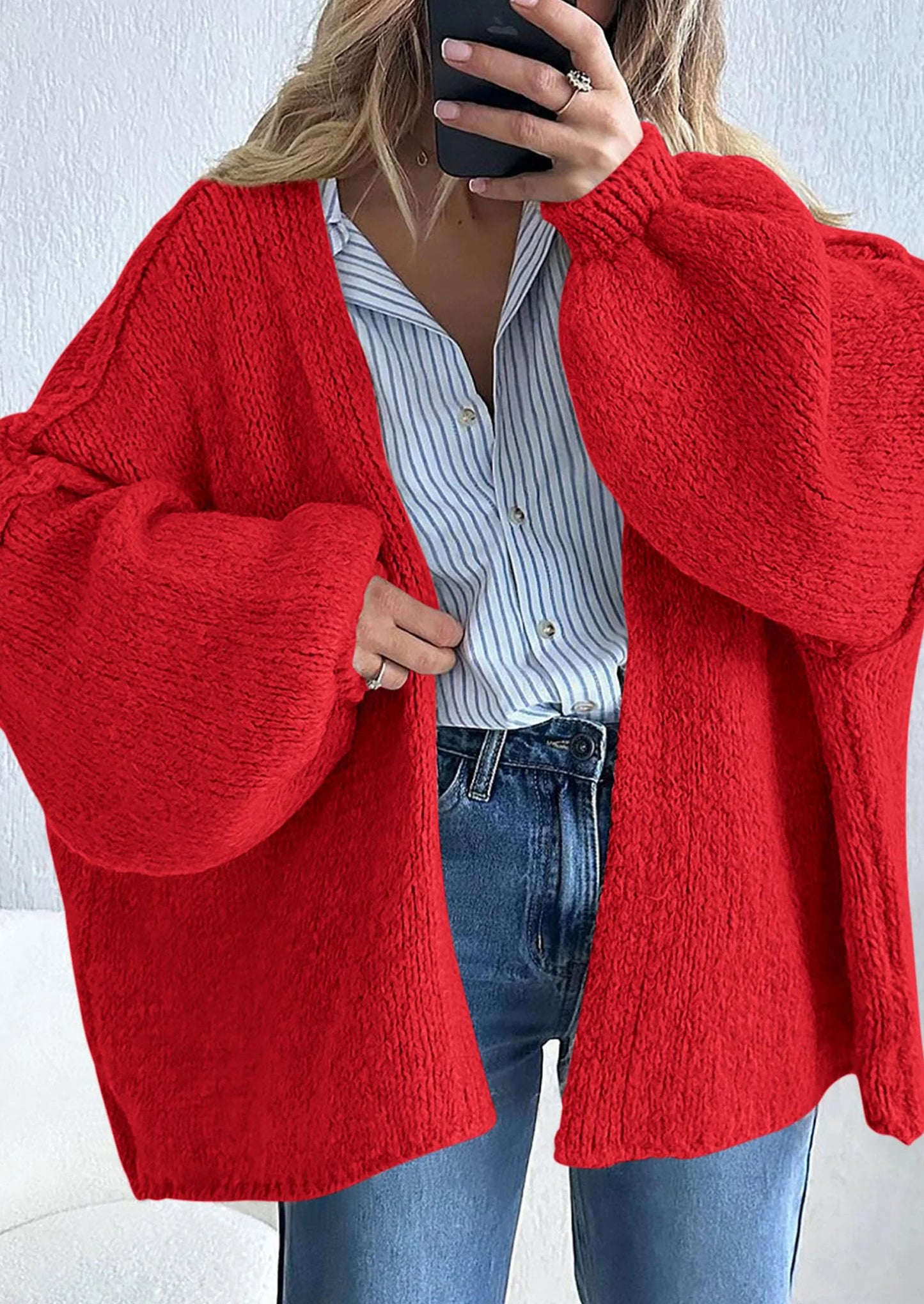 Womens Oversized Cardigan Sweaters Fall Long Lantern Sleeve Knit Open Front Lightweight Sweater