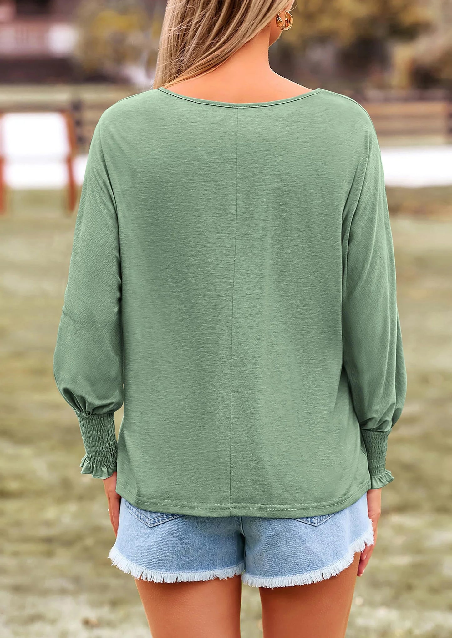 Women's Spring Fashion T Shirts Puff Long Sleeve Crewneck Casual Basic Tee Tops Blouses