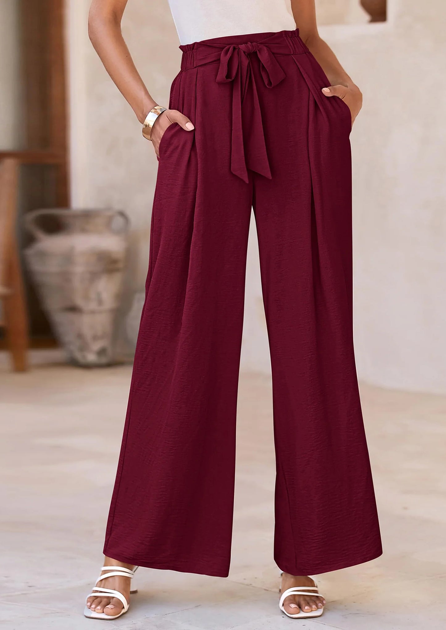 Women's Wide Leg Work Pants Business Casual High Waisted Loose Palazzo Trouser Summer Clothes