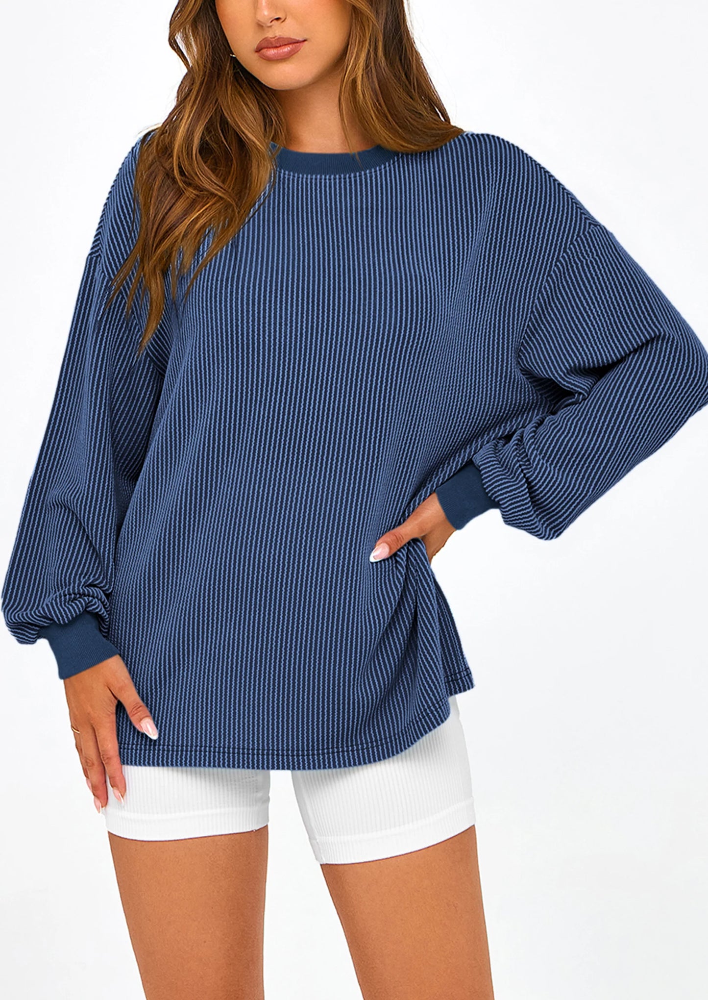 Women's Long Sleeve Tee Shirts Spring Fall Trendy Clothes Casual Loose Crewneck Ribbed Blouse Tunic Tops