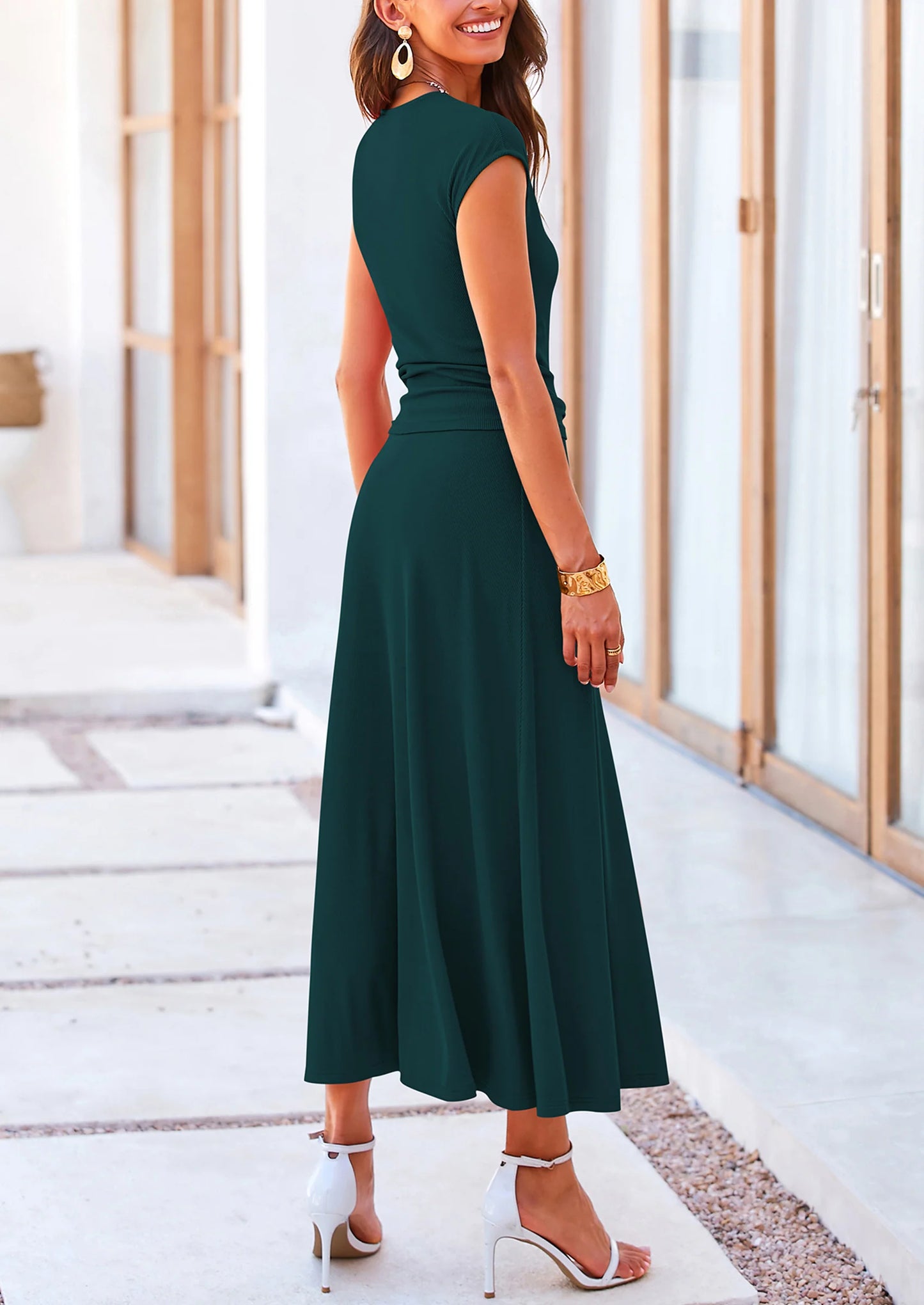 Summer Two Piece Skirt Set for Women Dressy Casual Knit Matching Travel Spring Vacation Lounge Outfits
