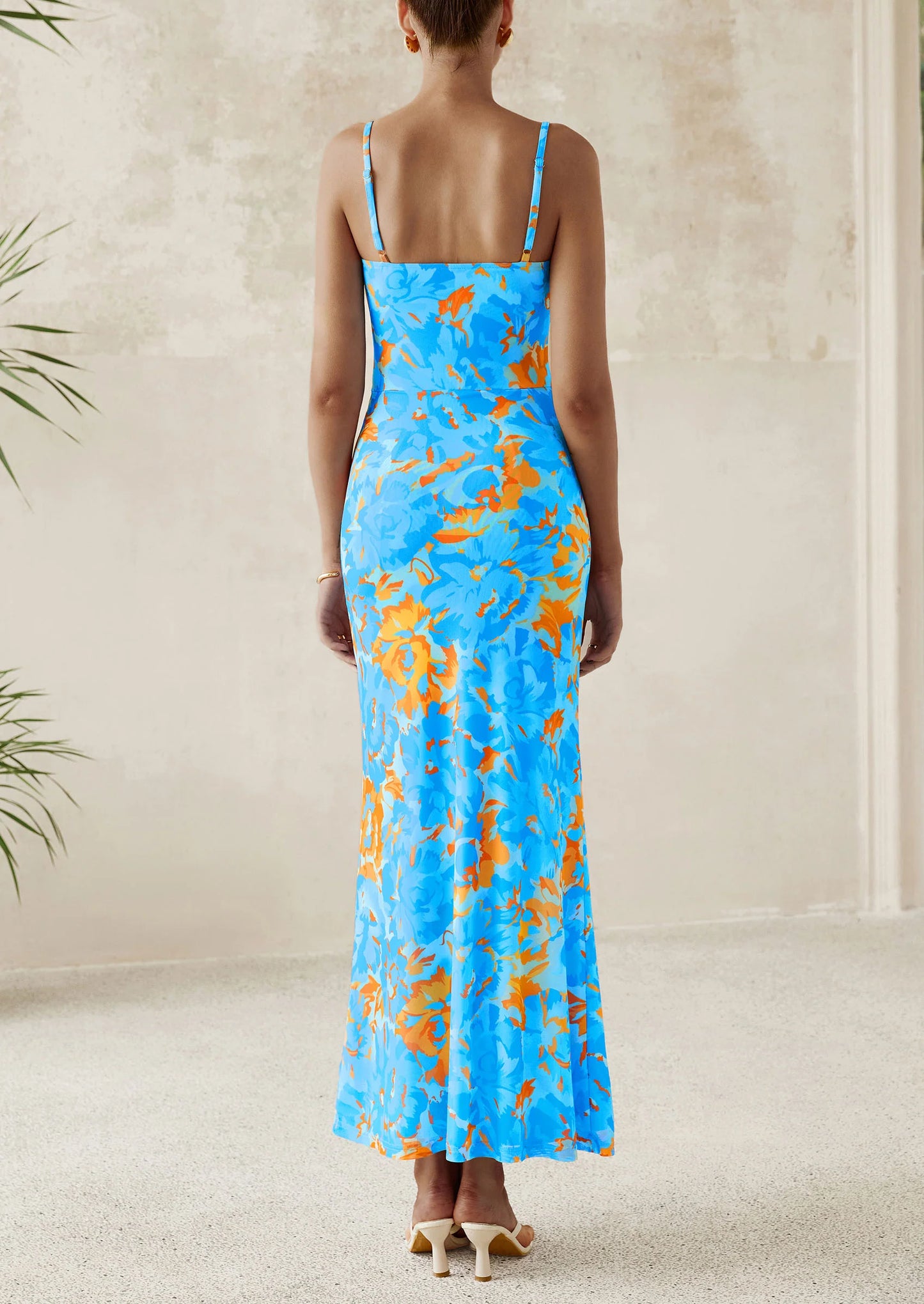 Women's Bodycon Maxi Dress Floral Sundress Sleeveless Spaghetti Strap Cocktail Party Dress