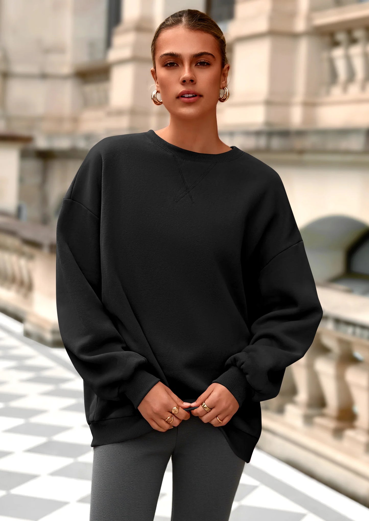 Oversized Sweatshirt for Women Fall Outfits Crewneck Long Sleeve Tops Fleece Pullover Winter Clothing