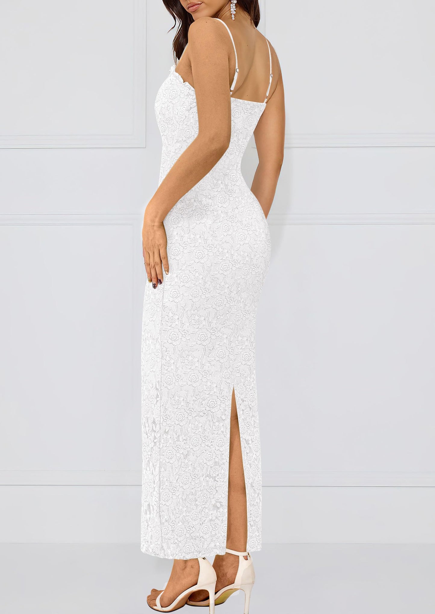 Women's Formal Prom Dress Spaghetti Strap Lace Floral Wedding Guest Evening Bodycon Dresses