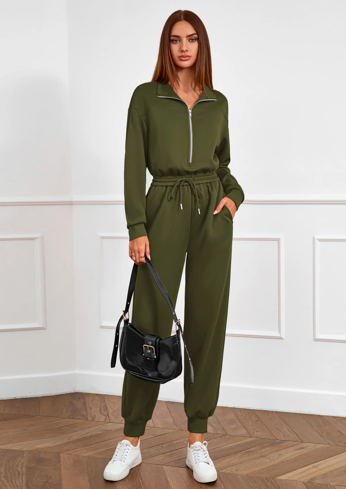 Long Sleeve Jumpsuits for Women Casual  Fall Fashion Zip Up Pant Rompers One Piece Sweatsuits Travel Outfits