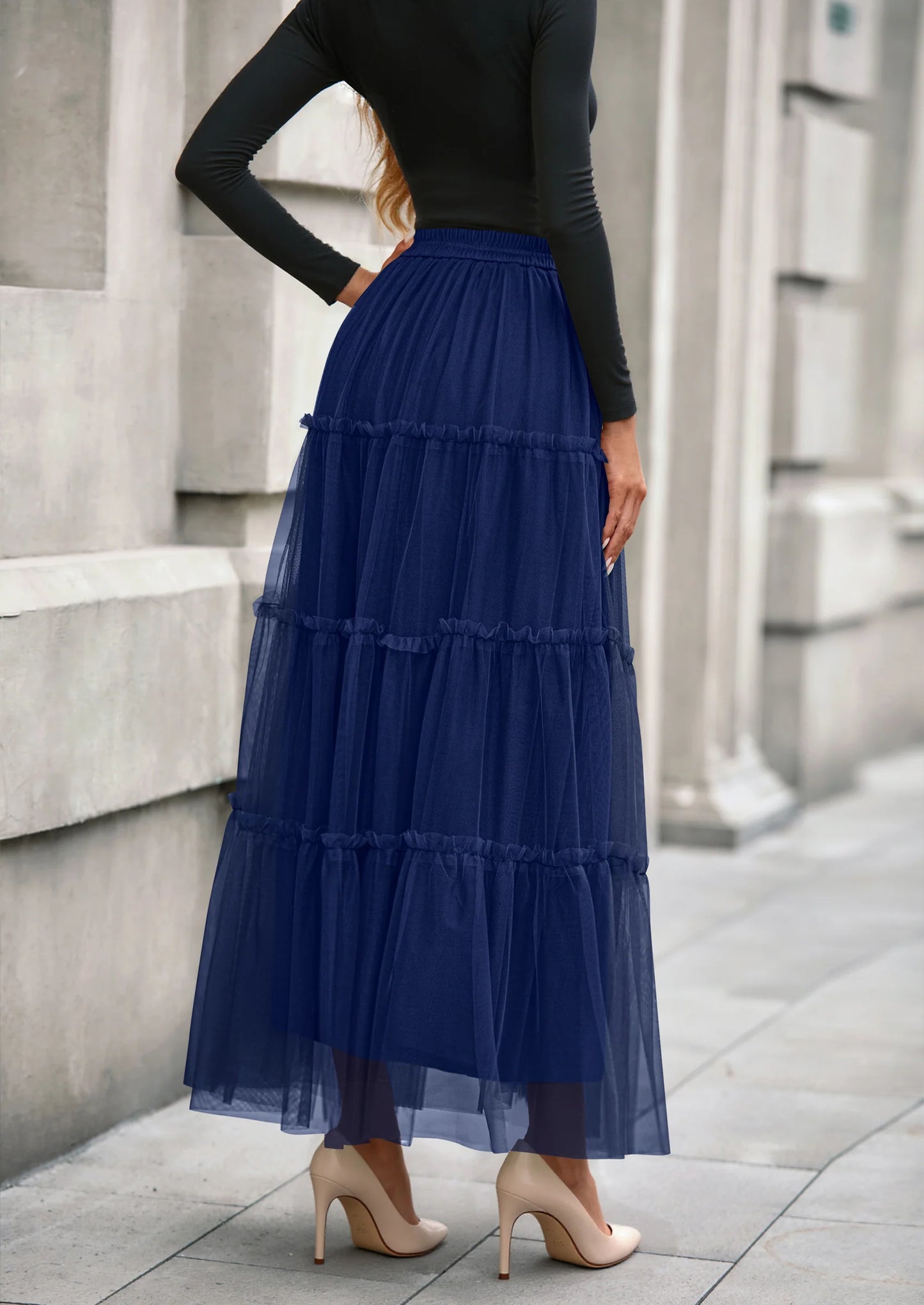 Maxi Skirts for Women Fall Tulle High Waisted Ruffle Flowy A-Line Long Skirt Country Concert Outfits
