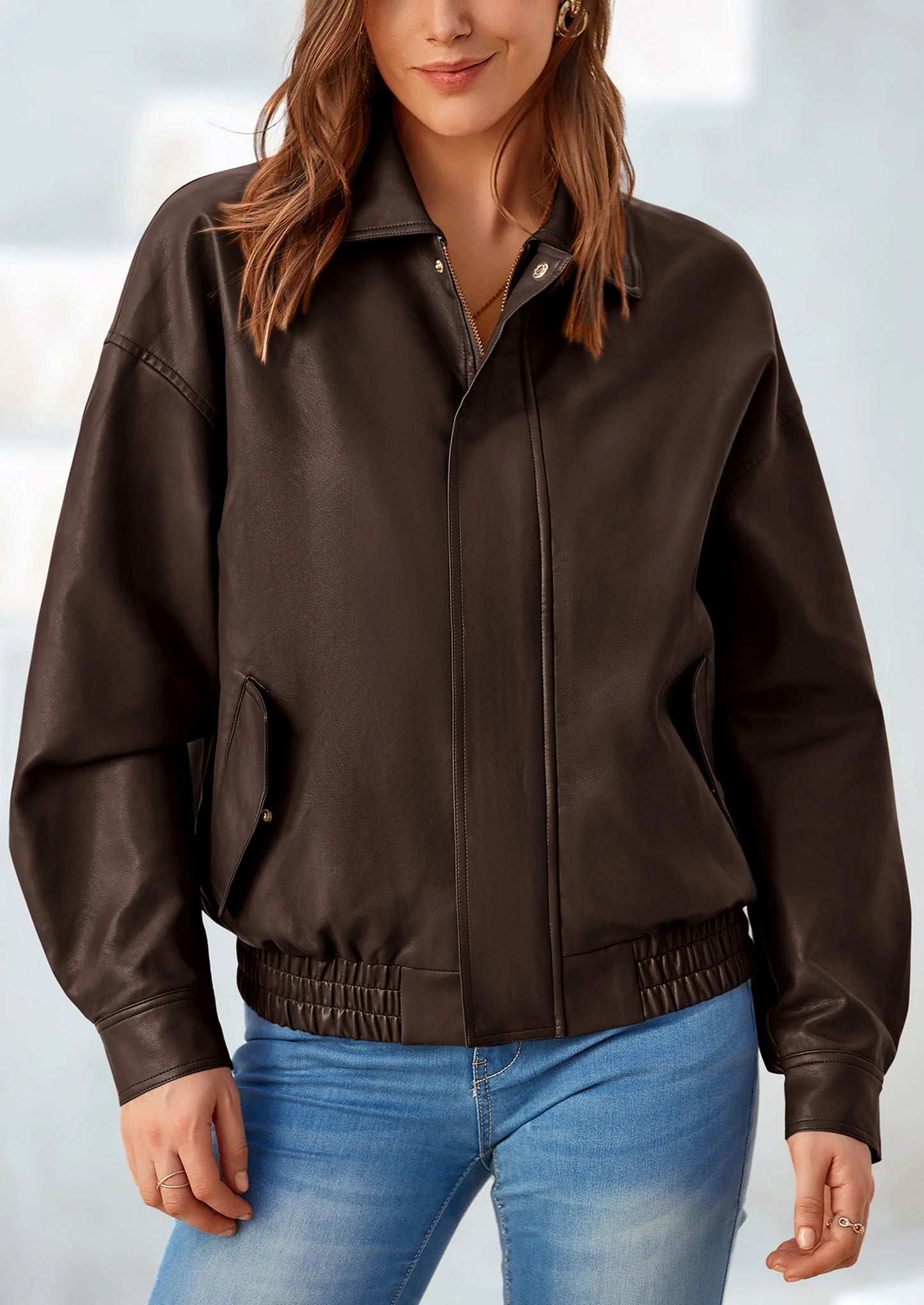 Women's Faux Leather Motorcycle Jacket Trendy Fall Spring Clothes Oversized Zip Up Winter Coat Outerwear