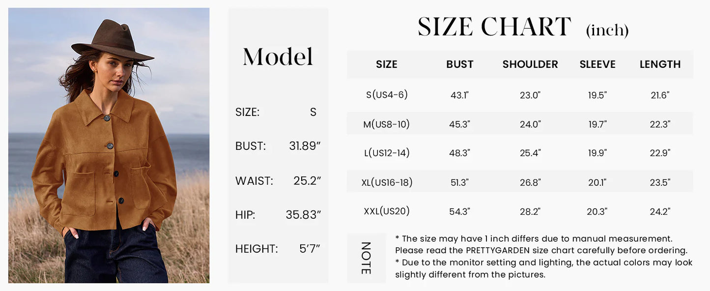 Women's Faux Suede Cropped Jacket Casual Lightweight Fall Fashion Winter Coats Outerwear Trendy Clothes