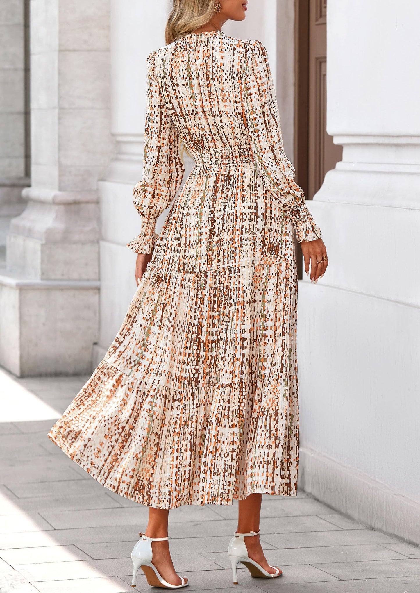 Women's Floral Maxi Dress Spring Long Sleeve V Neck Casual A Line Long Flowy Boho Party Dresses