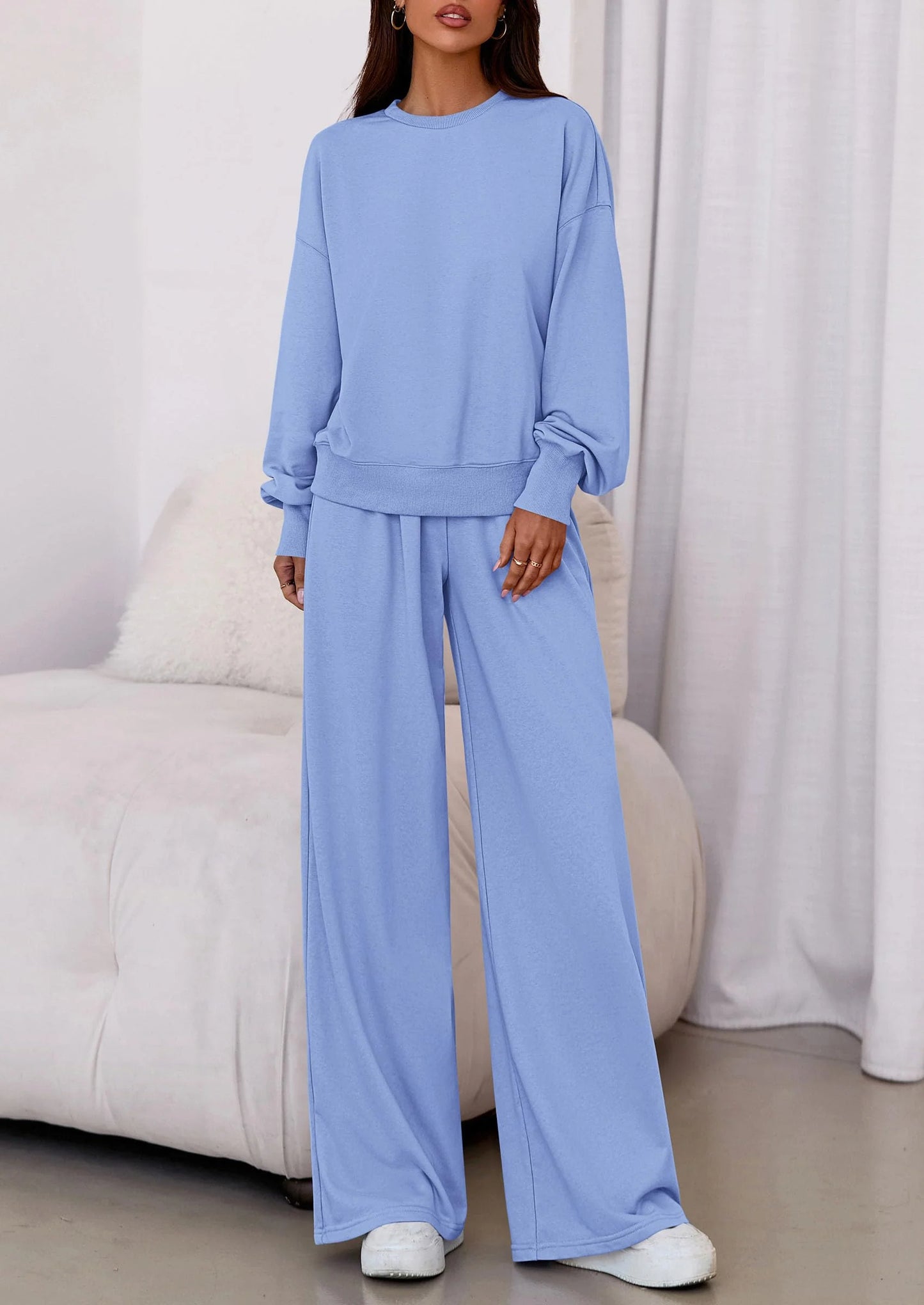Womens 2 Piece Sets Long Sleeve Sweatshirt Wide Leg Pants Loose Matching Lounge Set Trendy Fall Outfits