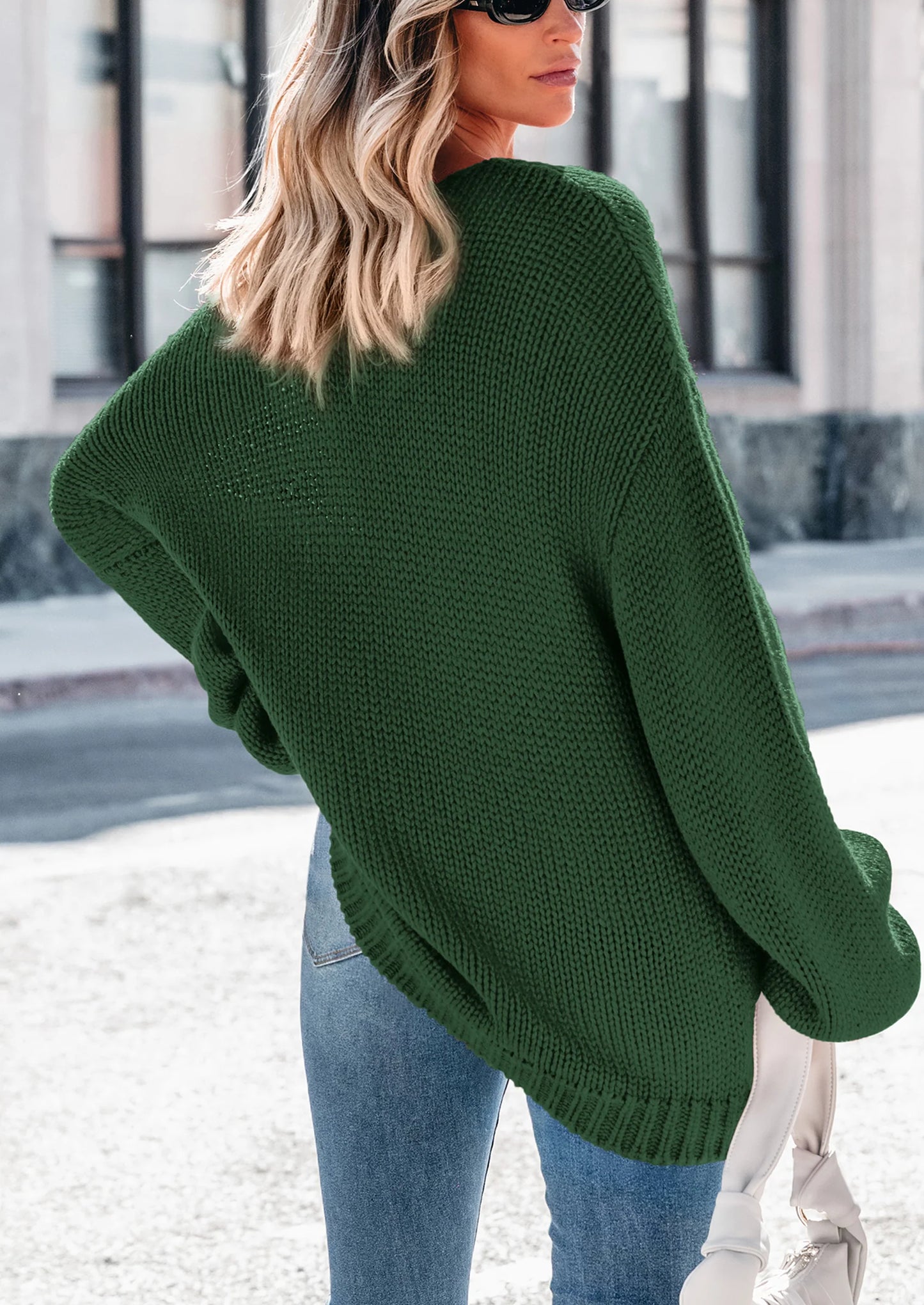 Women's Fall Oversized Sweaters Long Sleeve V Neck Dressy Casual Chunky Knit Loose Pullover Tops Winter Clothing