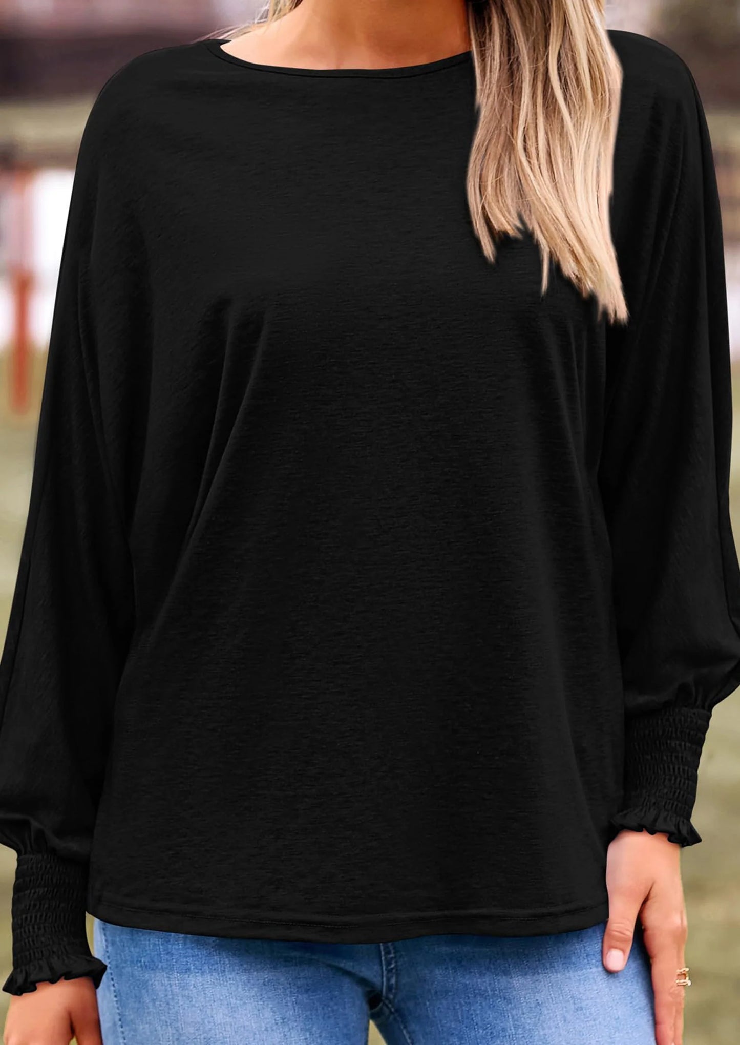 Women's Spring Fashion T Shirts Puff Long Sleeve Crewneck Casual Basic Tee Tops Blouses