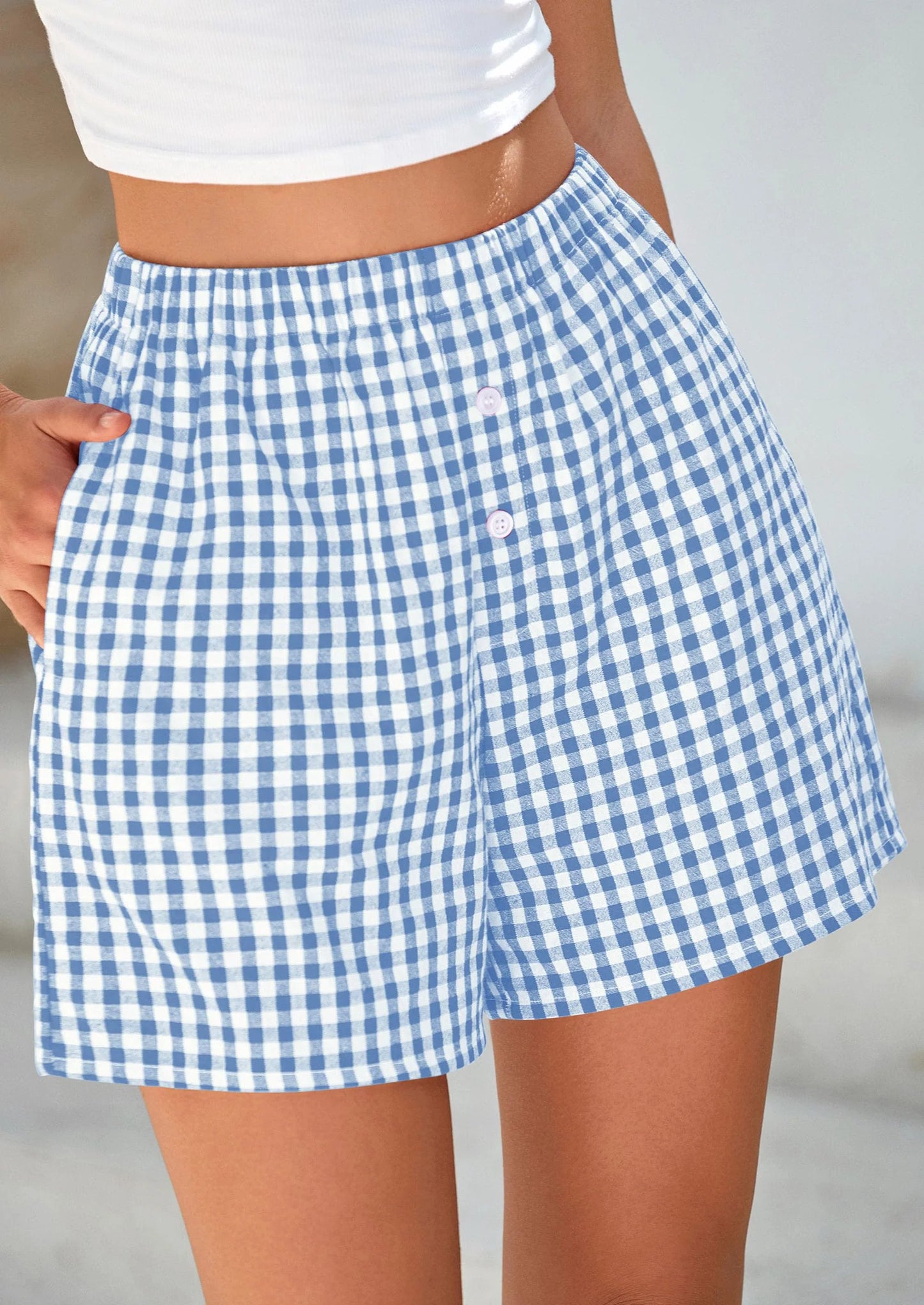 Womens Shorts Boxers Summer Gingham Pajama Lounge Sleep Y2K Plaid Pj Shorts Beach Bottoms