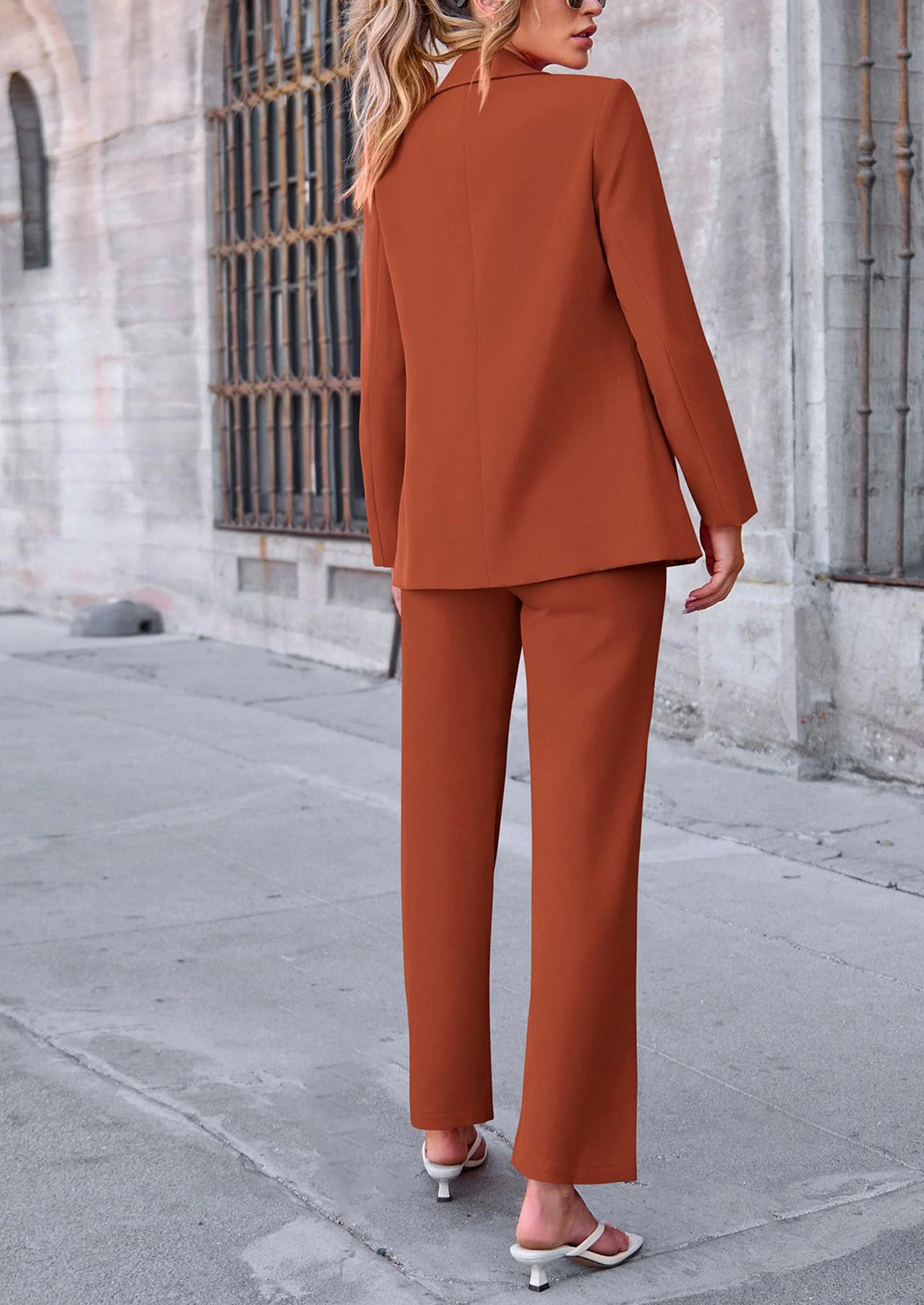 2 Piece Blazer Outfits Business Casual Oversized Jacket Wide Leg Work Pants Dressy Suit Set