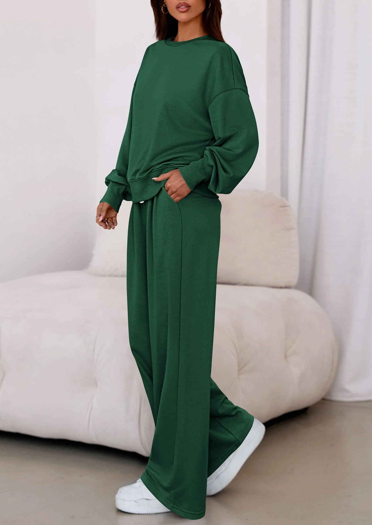 Womens 2 Piece Sets Long Sleeve Sweatshirt Wide Leg Pants Loose Matching Lounge Set Trendy Fall Outfits